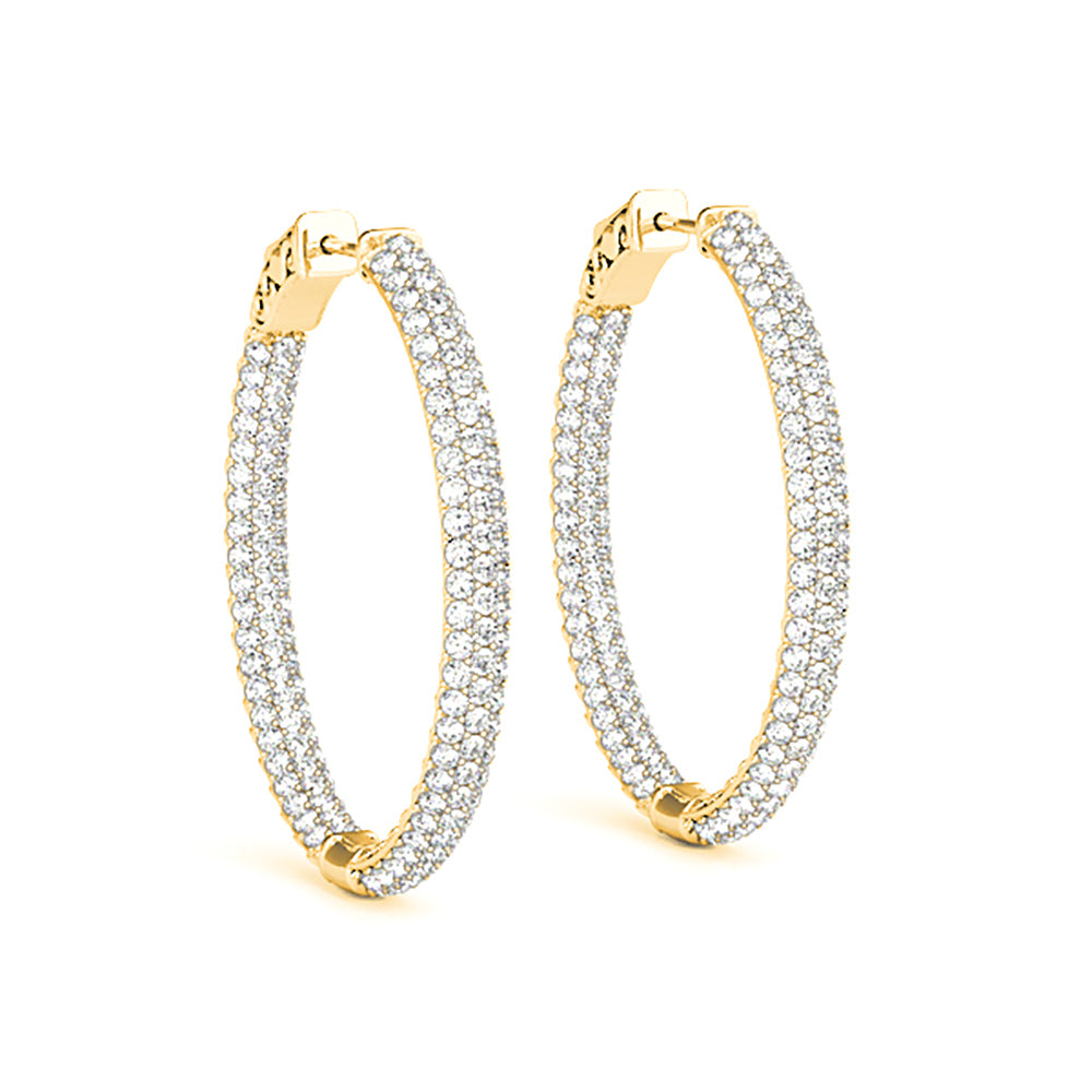 Triple Row 4.40 ctw Diamond Pave Hoop Earrings Pave Set Inside-Out-VIRABYANI