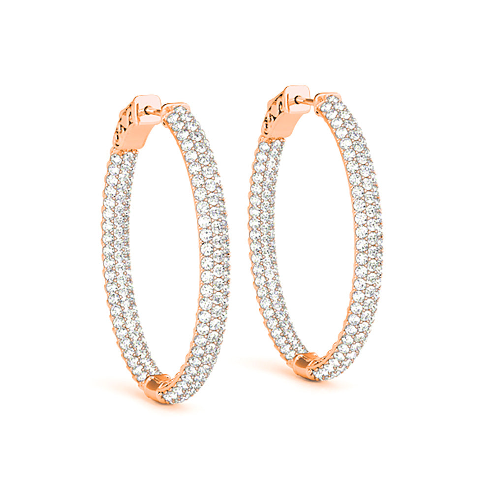 Triple Row 4.40 ctw Diamond Pave Hoop Earrings Pave Set Inside-Out-VIRABYANI