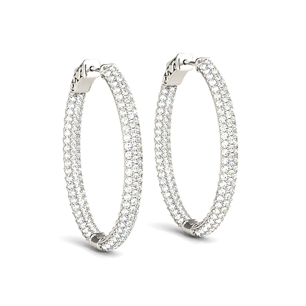 Triple Row 4.40 ctw Diamond Pave Hoop Earrings Pave Set Inside-Out-VIRABYANI