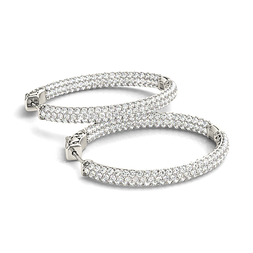Triple Row 4.40 ctw Diamond Pave Hoop Earrings Pave Set Inside-Out-VIRABYANI