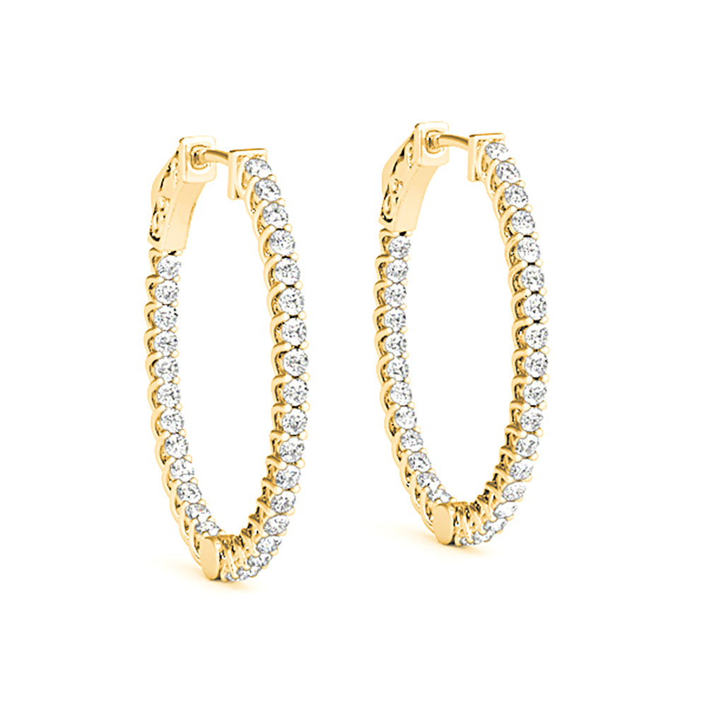 3.25 ctw Round Diamond Hoop Earrings Inside-Out Oval Shape-VIRABYANI