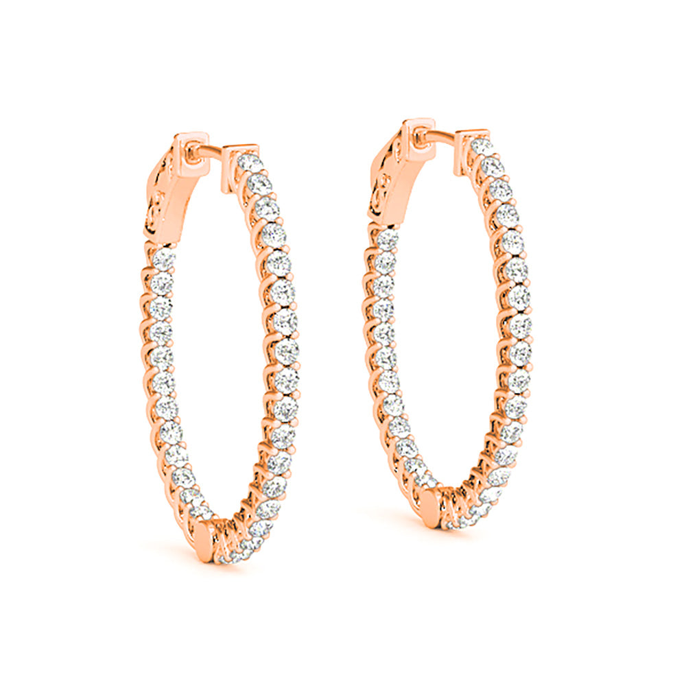 3.25 ctw Round Diamond Hoop Earrings Inside-Out Oval Shape-VIRABYANI