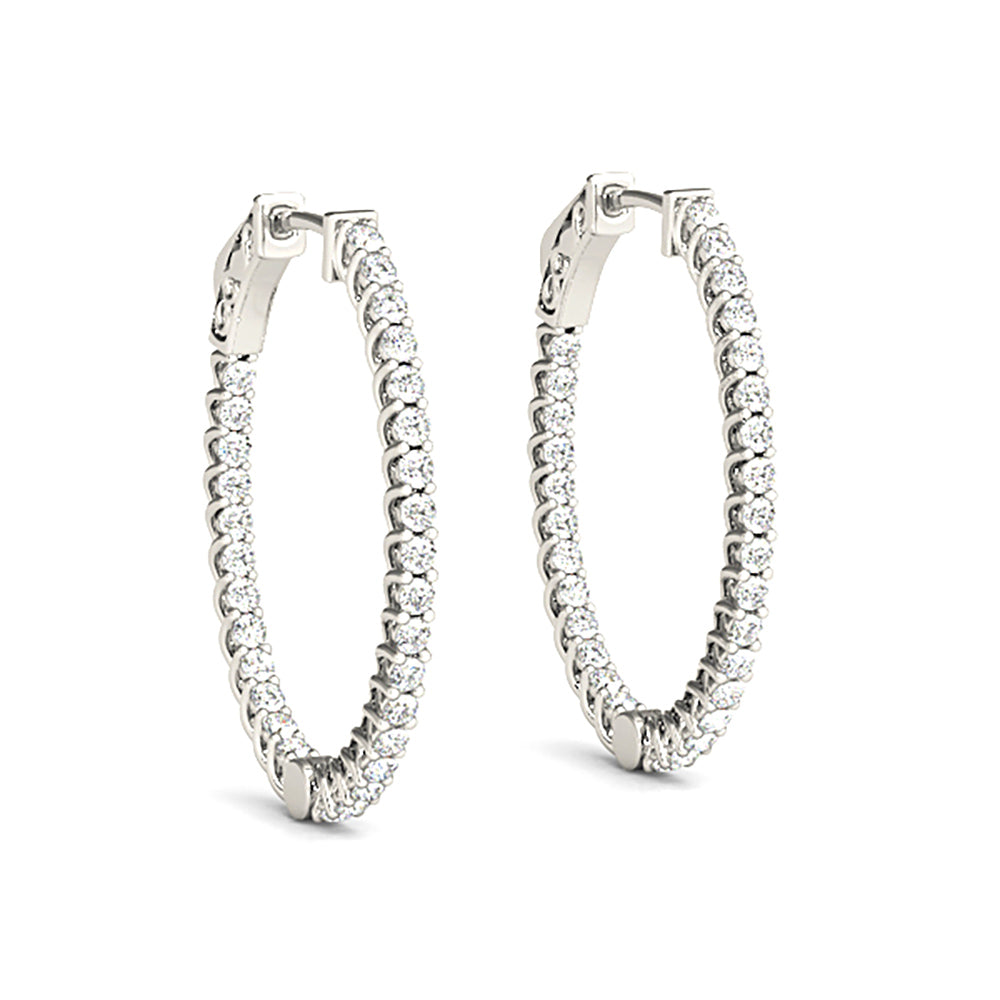3.25 ctw Round Diamond Hoop Earrings Inside-Out Oval Shape-VIRABYANI