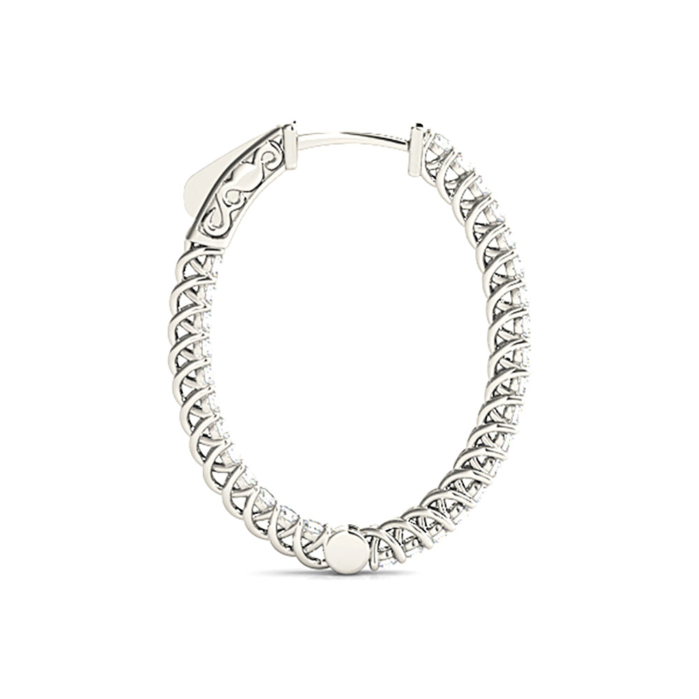 3.25 ctw Round Diamond Hoop Earrings Inside-Out Oval Shape-VIRABYANI