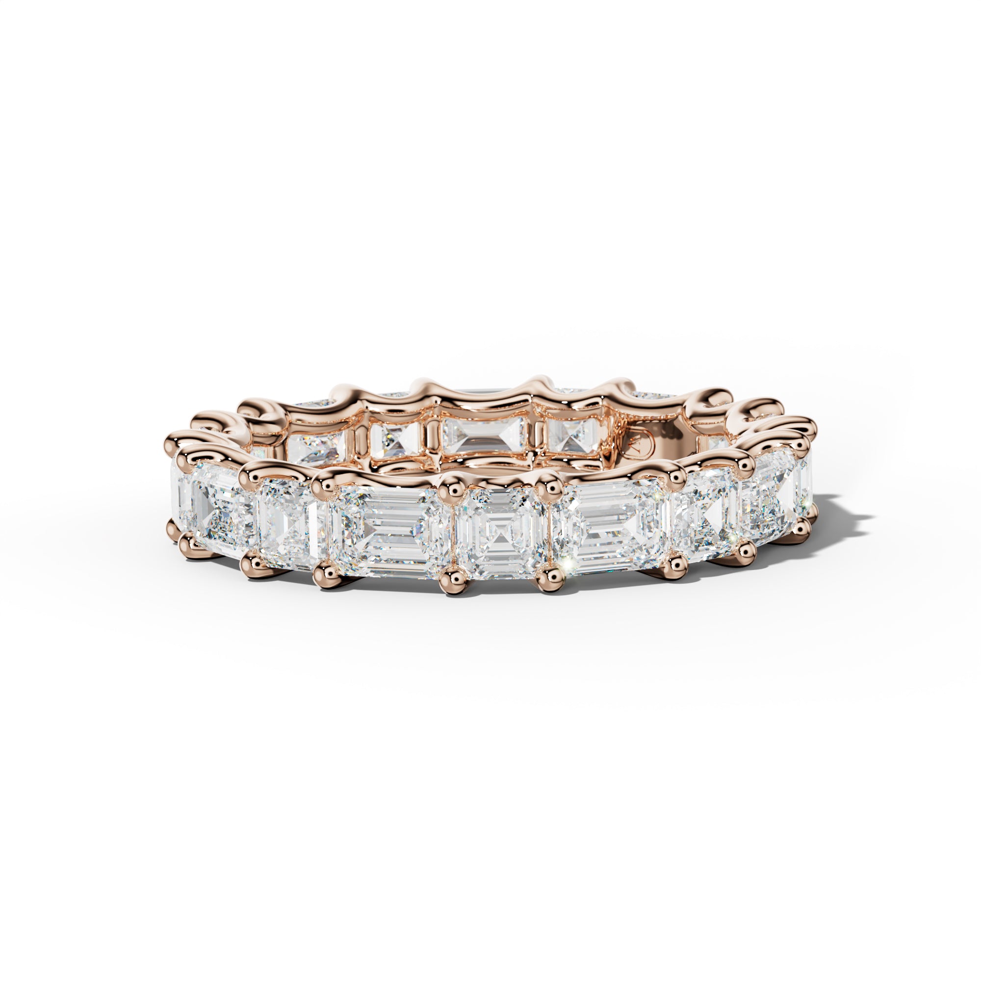 4.0 Carat East West Emerald and Asscher Diamond Eternity Band Shared Prong