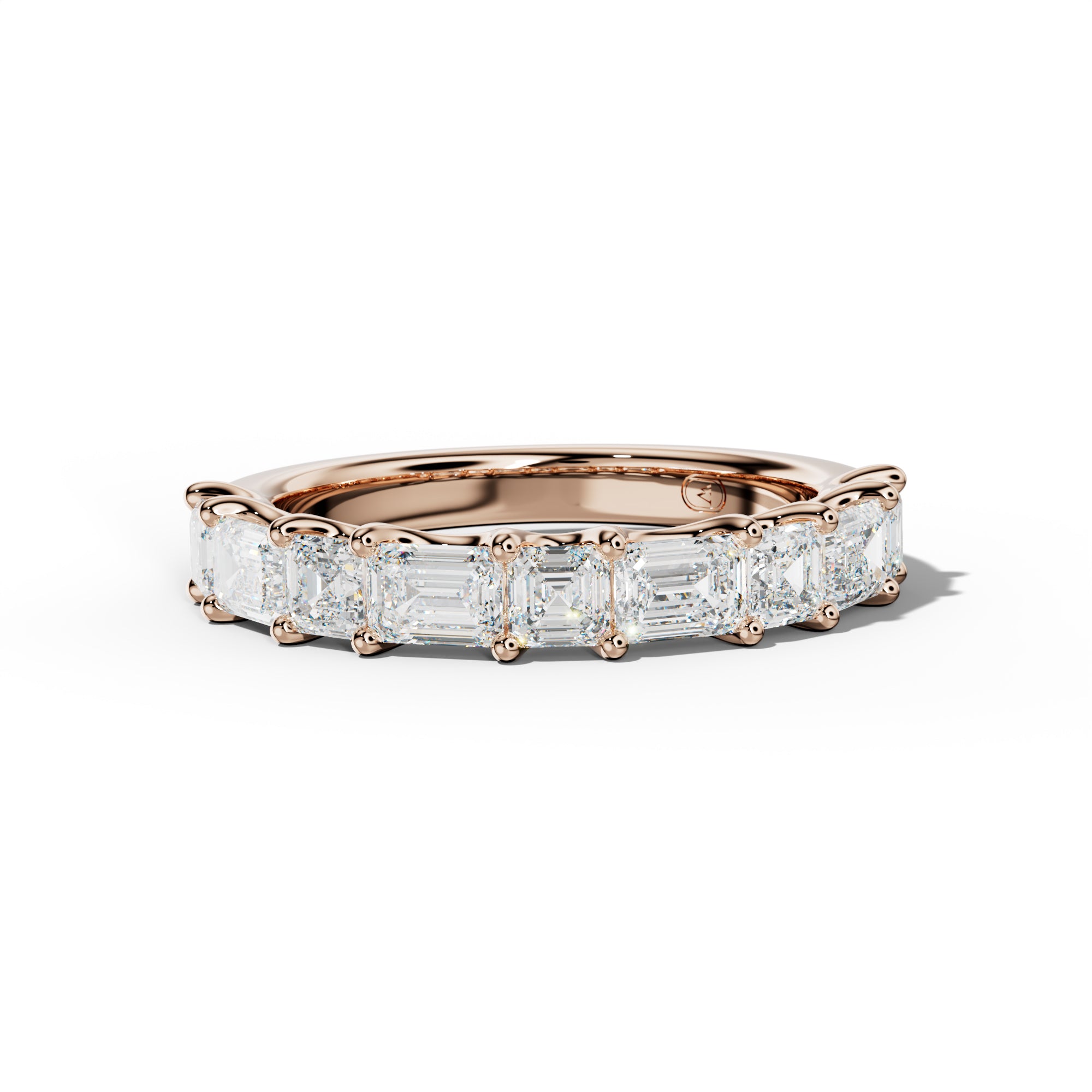 2.0 Carat East West Emerald and Asscher Diamond Half Anniversary Band Shared Prong