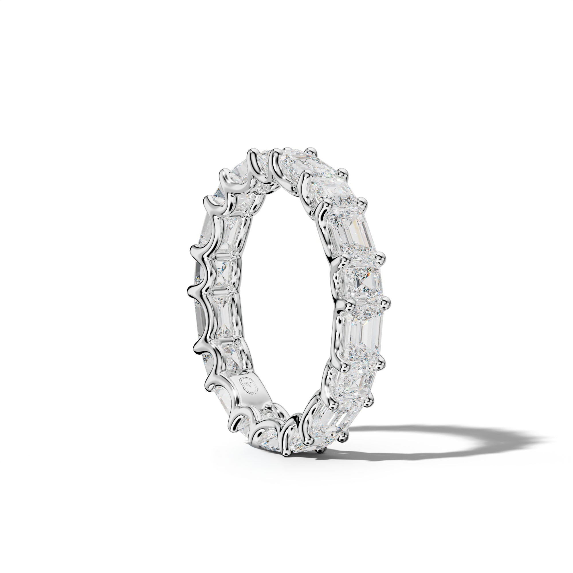 4.0 Carat East West Emerald and Asscher Diamond Eternity Band Shared Prong