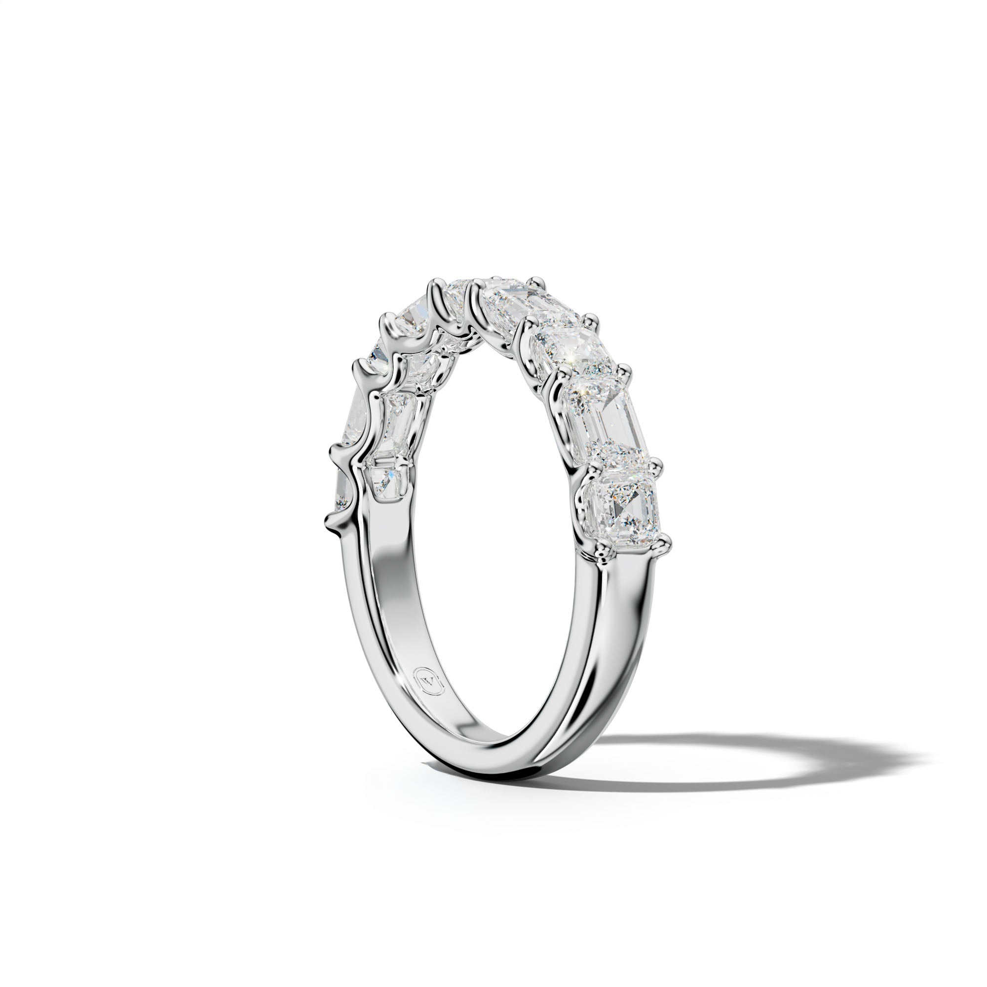 2.0 Carat East West Emerald and Asscher Diamond Half Anniversary Band Shared Prong