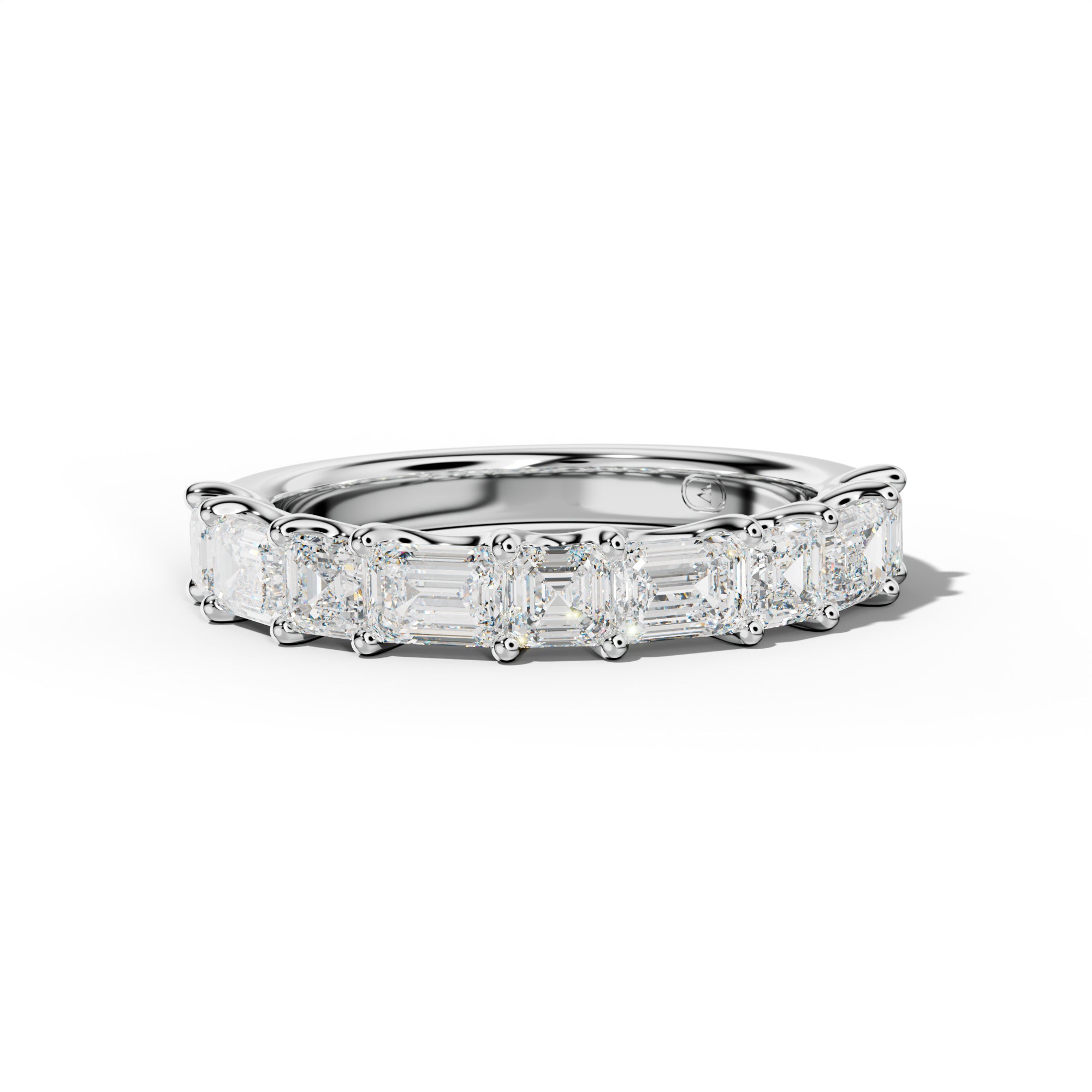 2.0 Carat East West Emerald and Asscher Diamond Half Anniversary Band Shared Prong
