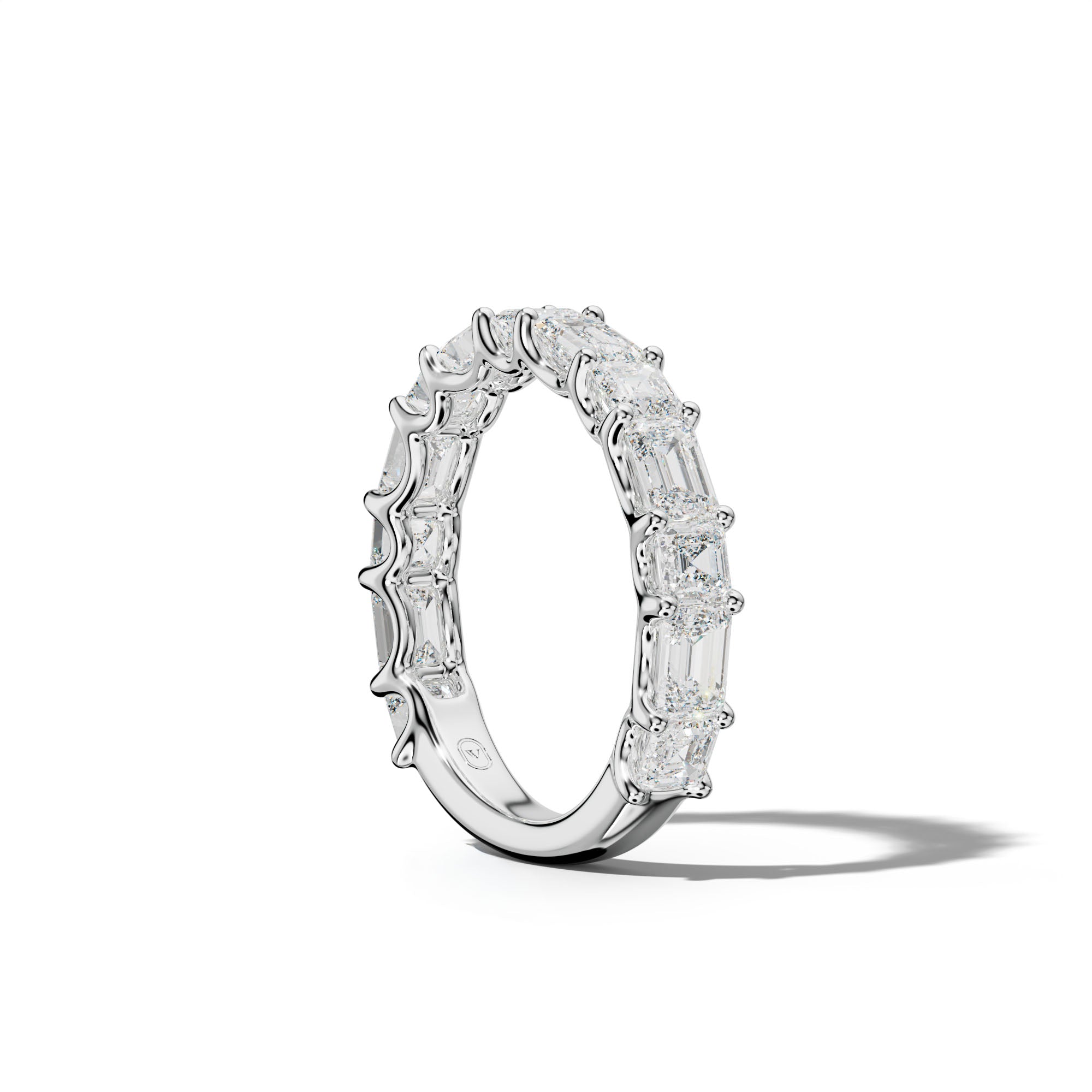 3.0 Carat East West Emerald and Asscher Diamond 3/4 Anniversary Band Shared Prong
