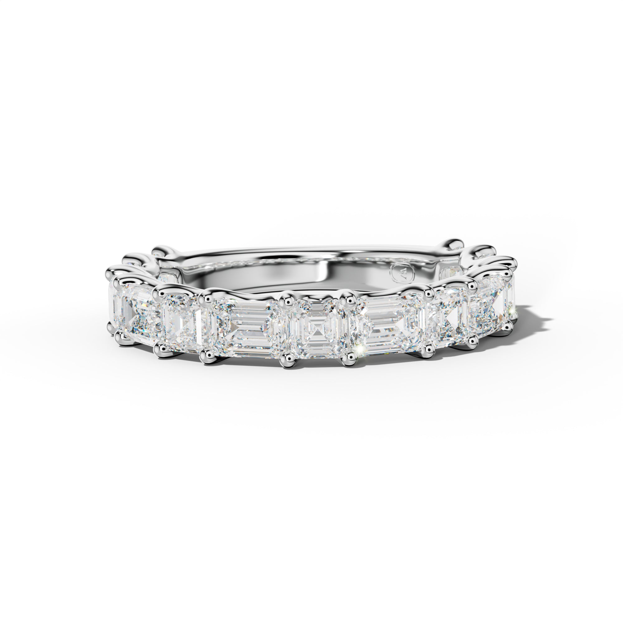 3.0 Carat East West Emerald and Asscher Diamond 3/4 Anniversary Band Shared Prong