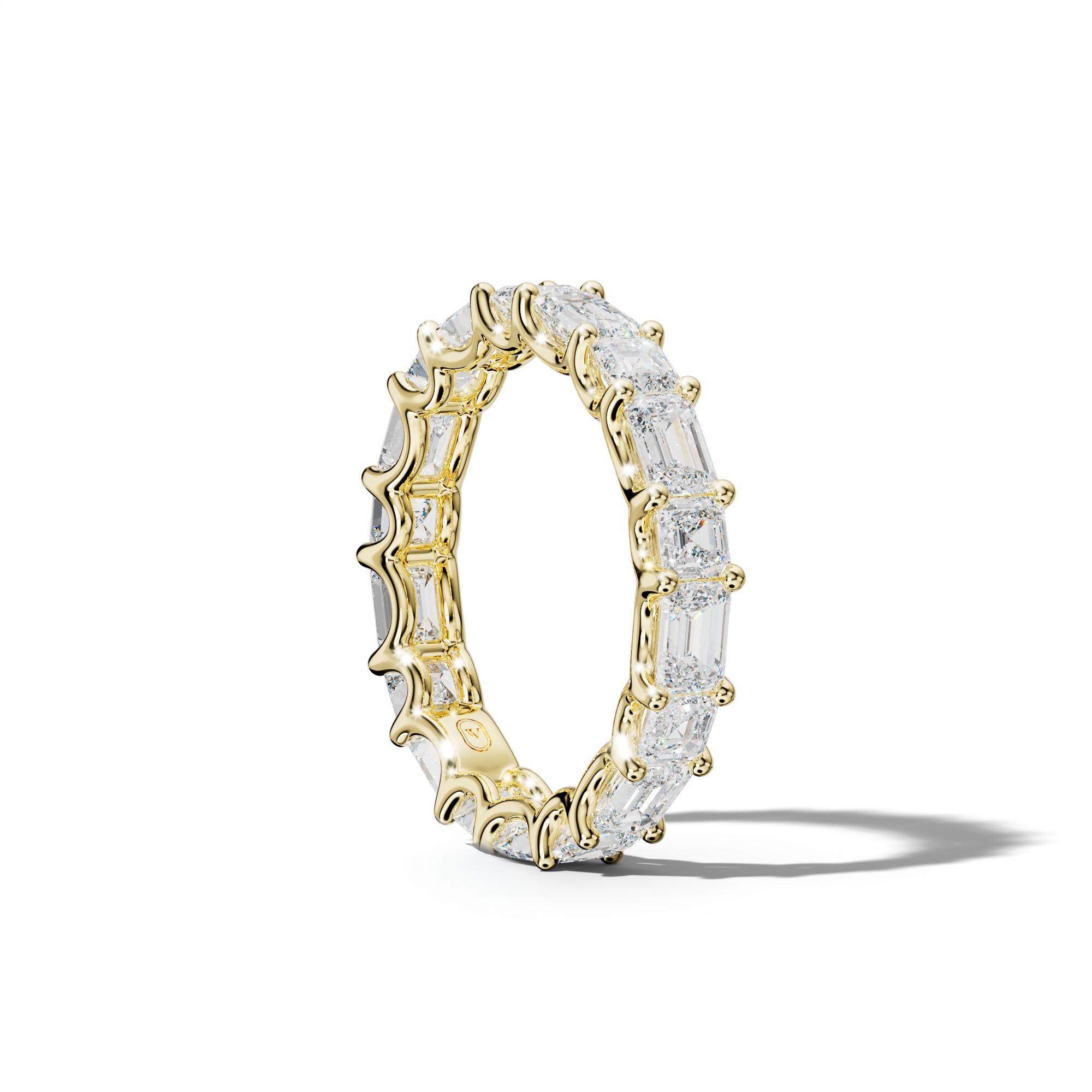 4.0 Carat East West Emerald and Asscher Diamond Eternity Band Shared Prong
