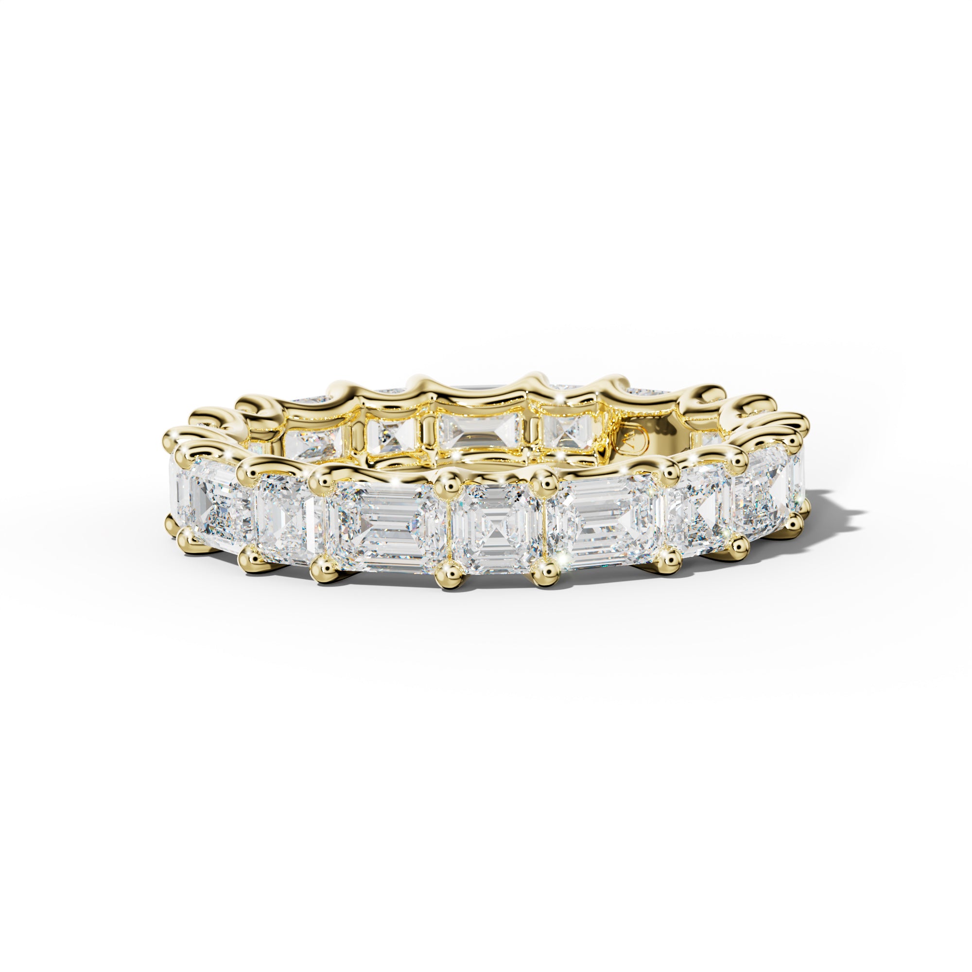 4.0 Carat East West Emerald and Asscher Diamond Eternity Band Shared Prong