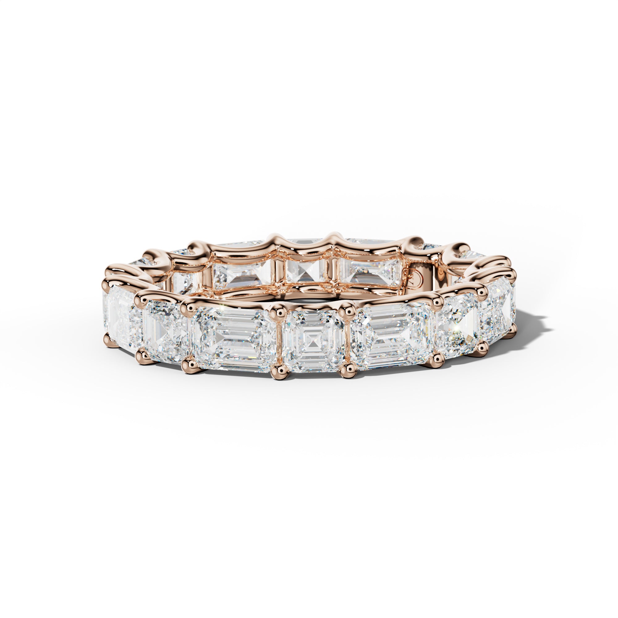 5.0 Carat East West Emerald and Asscher Diamond Eternity Band Shared Prong