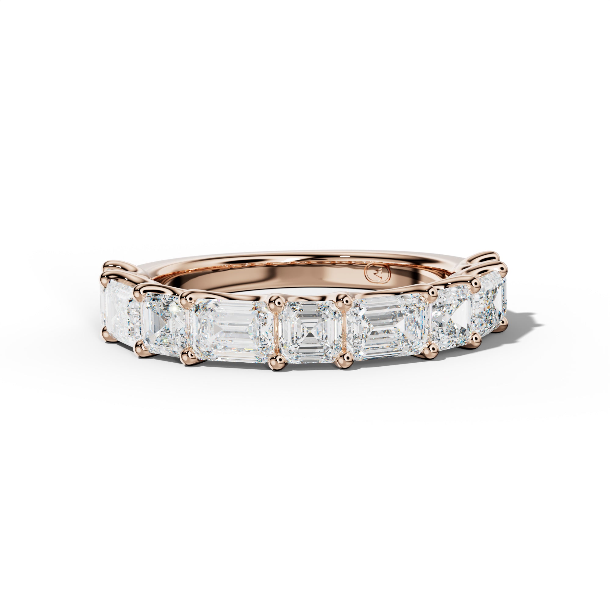 3.0 Carat East West Emerald and Asscher Diamond Half Anniversary Band Shared Prong
