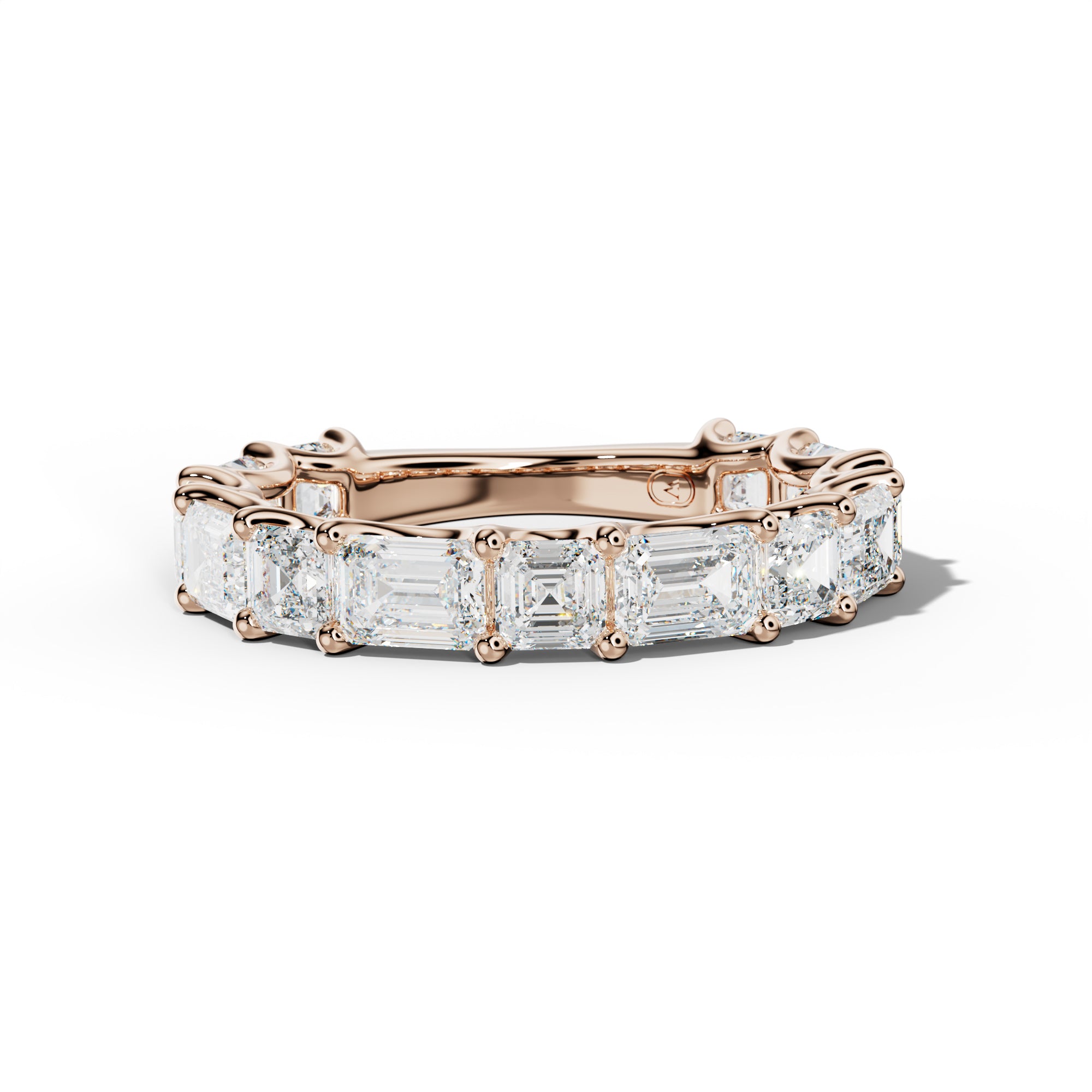4.0 Carat East West Emerald and Asscher Diamond 3/4 Anniversary Band Shared Prong