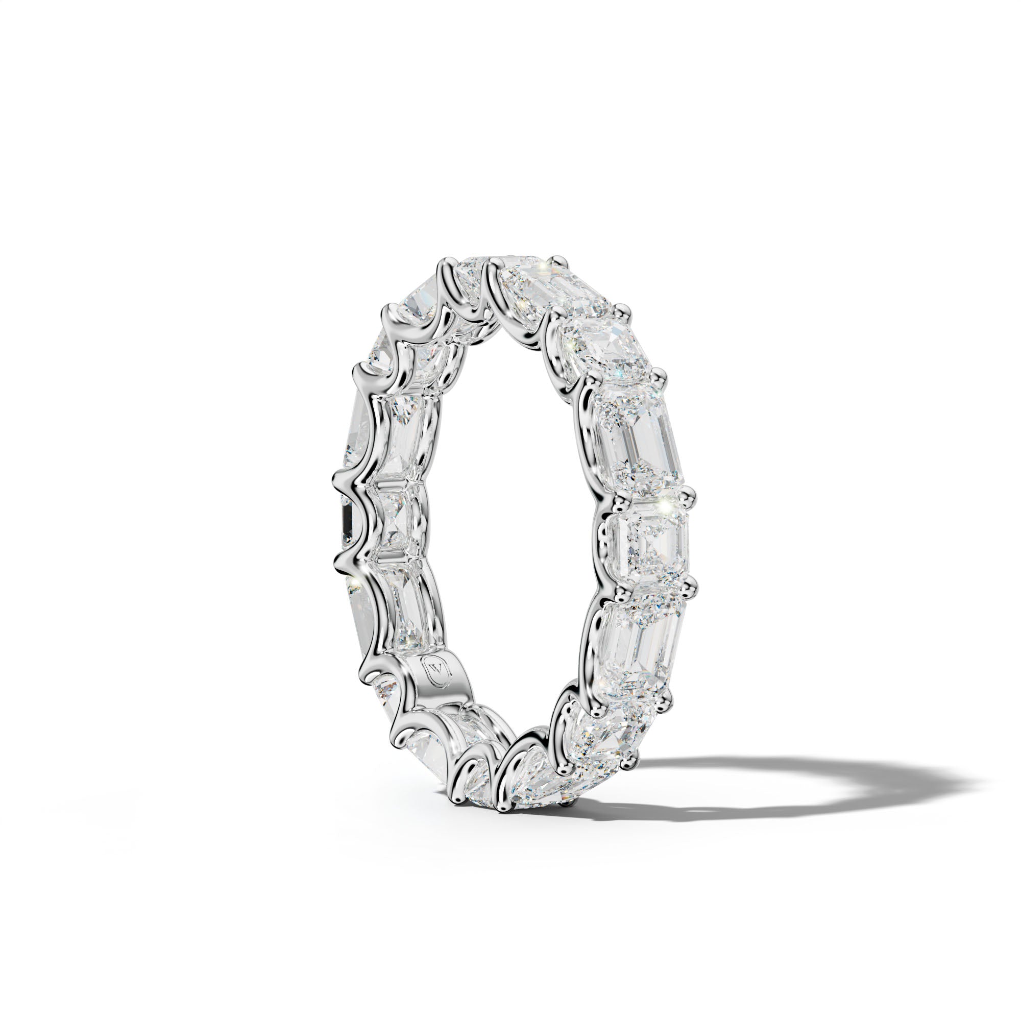 5.0 Carat East West Emerald and Asscher Diamond Eternity Band Shared Prong
