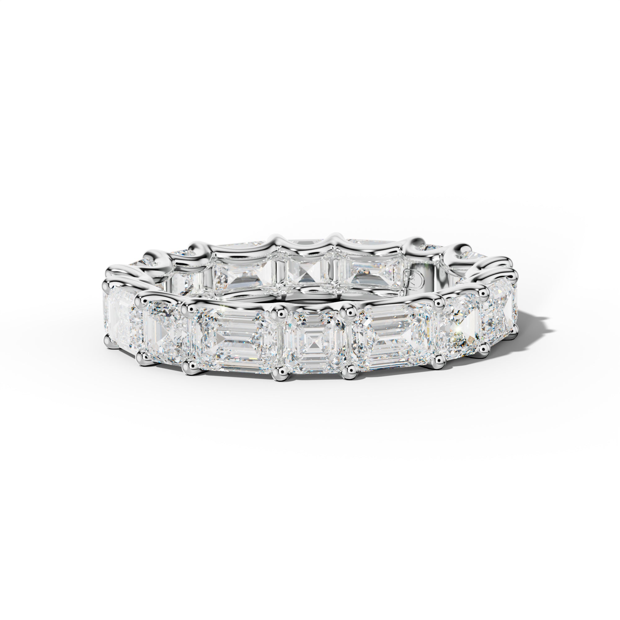5.0 Carat East West Emerald and Asscher Diamond Eternity Band Shared Prong