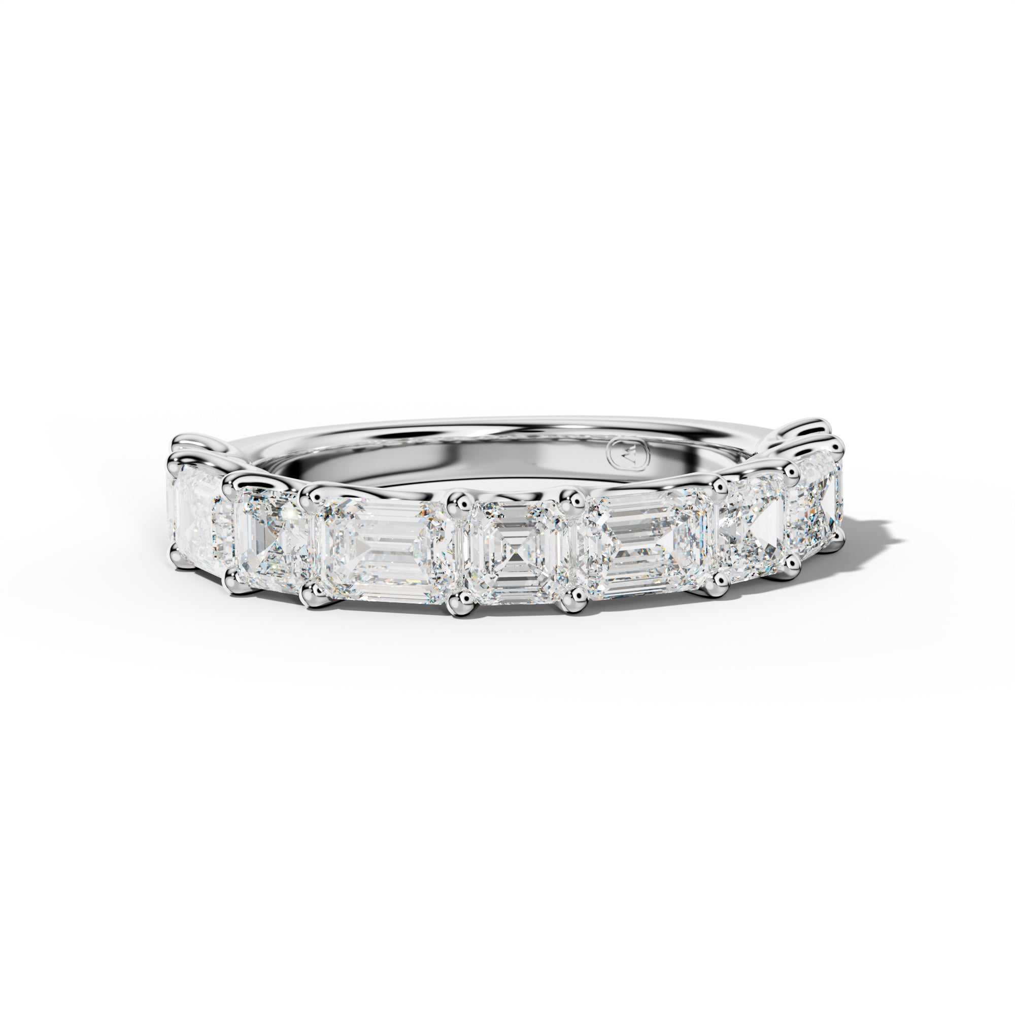 3.0 Carat East West Emerald and Asscher Diamond Half Anniversary Band Shared Prong