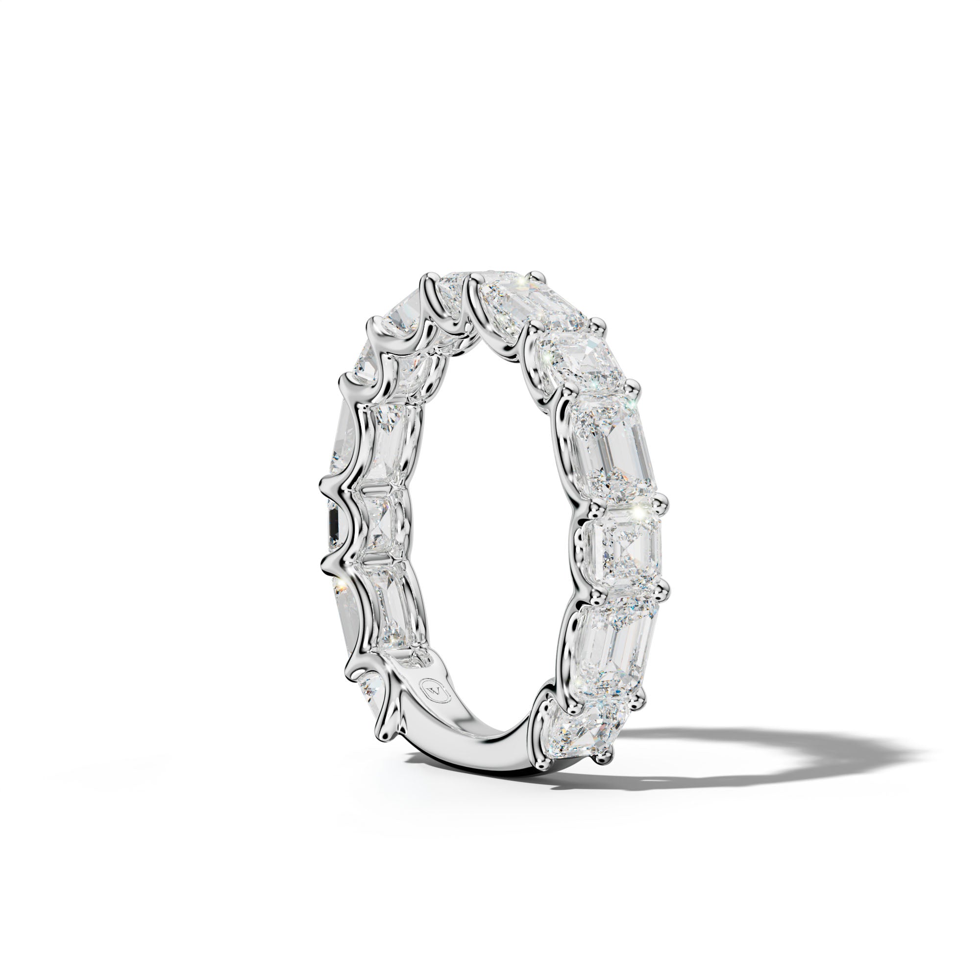 4.0 Carat East West Emerald and Asscher Diamond 3/4 Anniversary Band Shared Prong