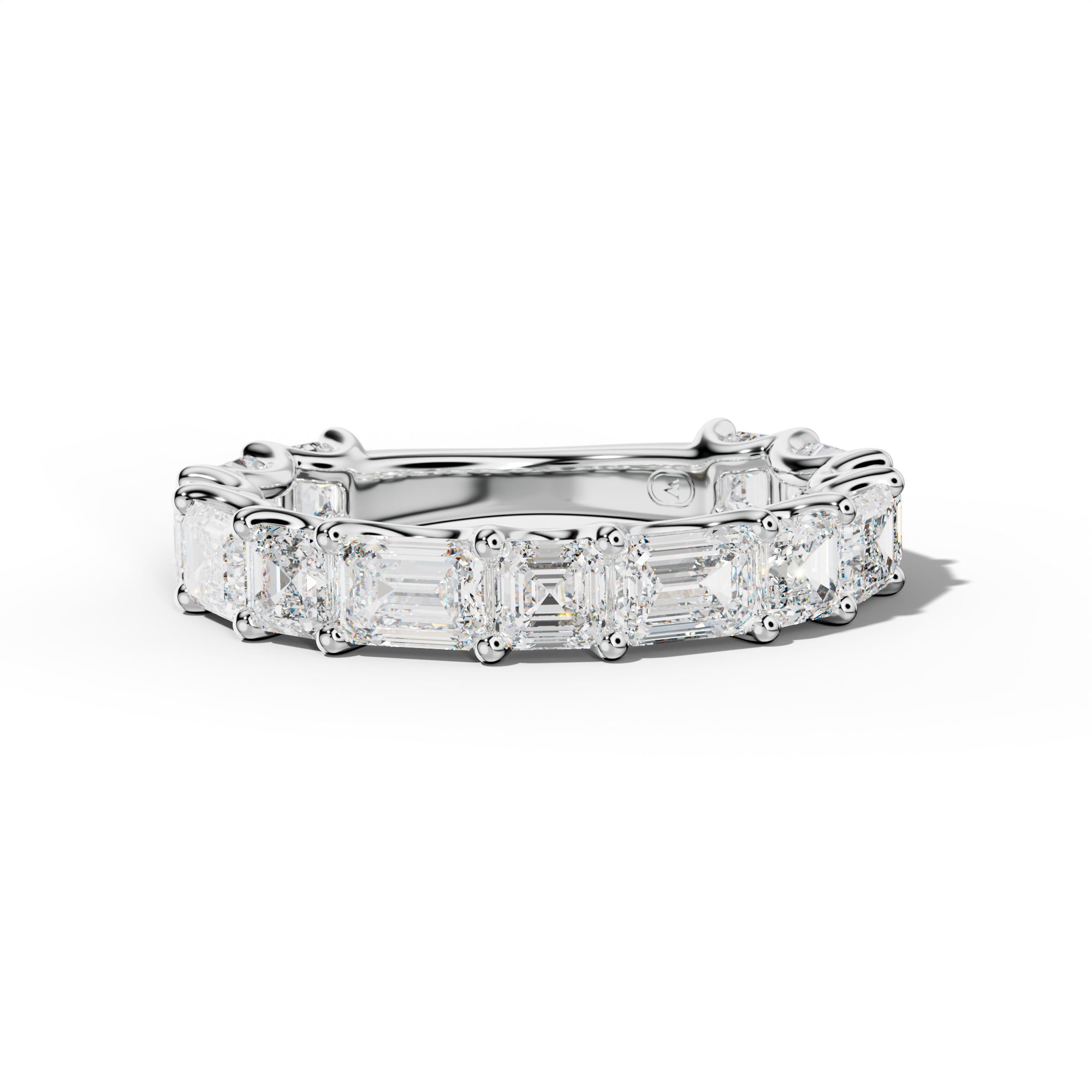 4.0 Carat East West Emerald and Asscher Diamond 3/4 Anniversary Band Shared Prong
