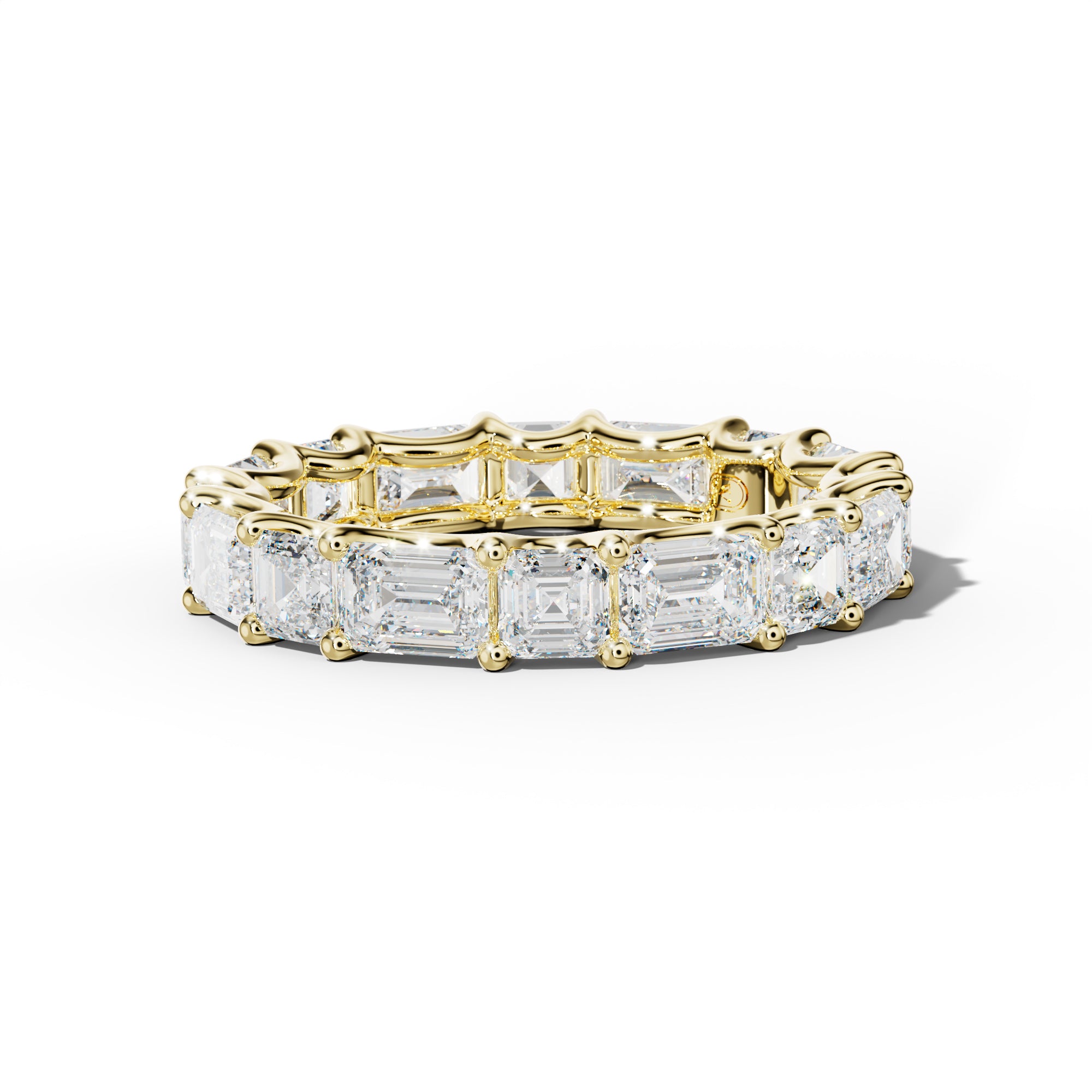 5.0 Carat East West Emerald and Asscher Diamond Eternity Band Shared Prong