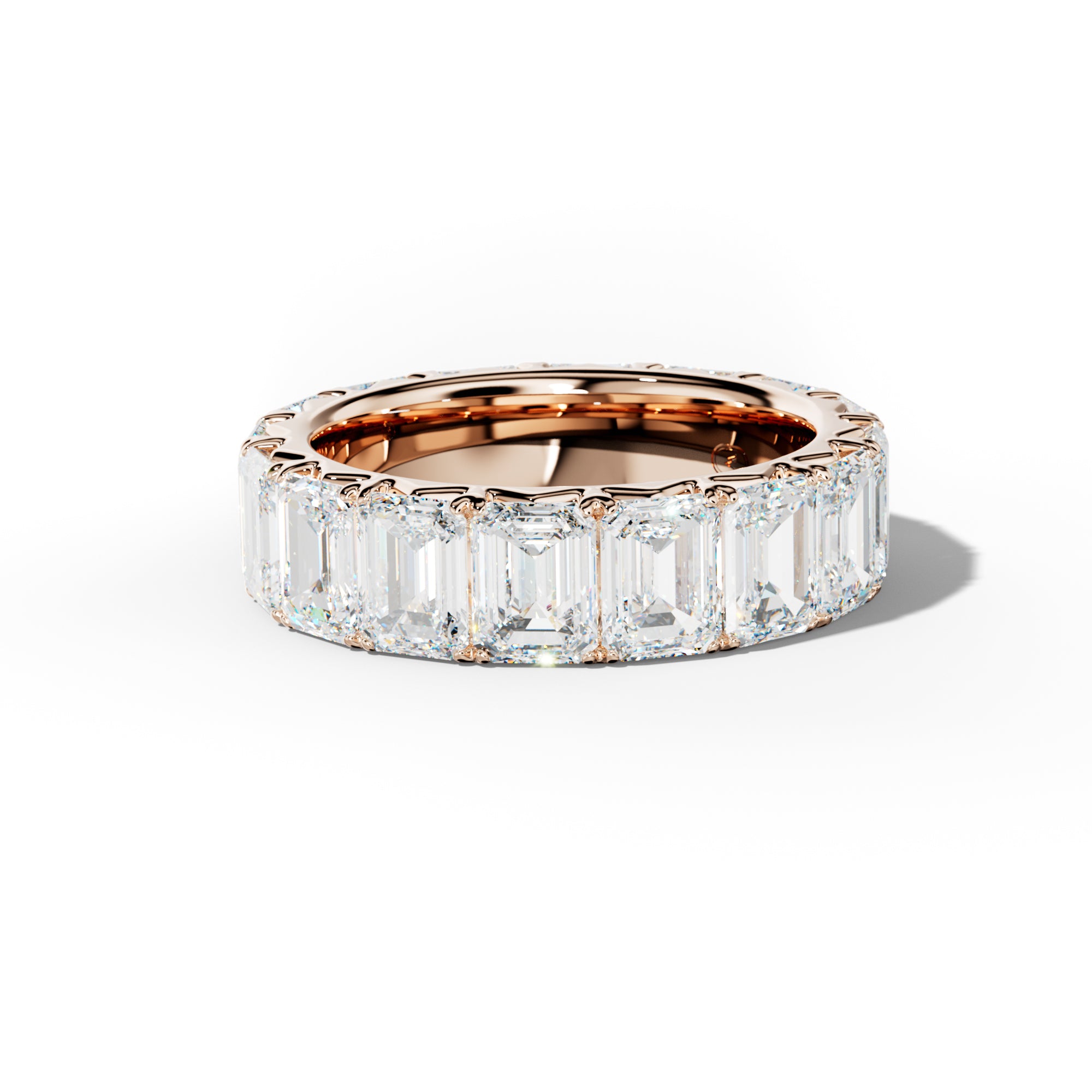 9.0 Carat Emerald Cut Diamond French Pave Eternity Band