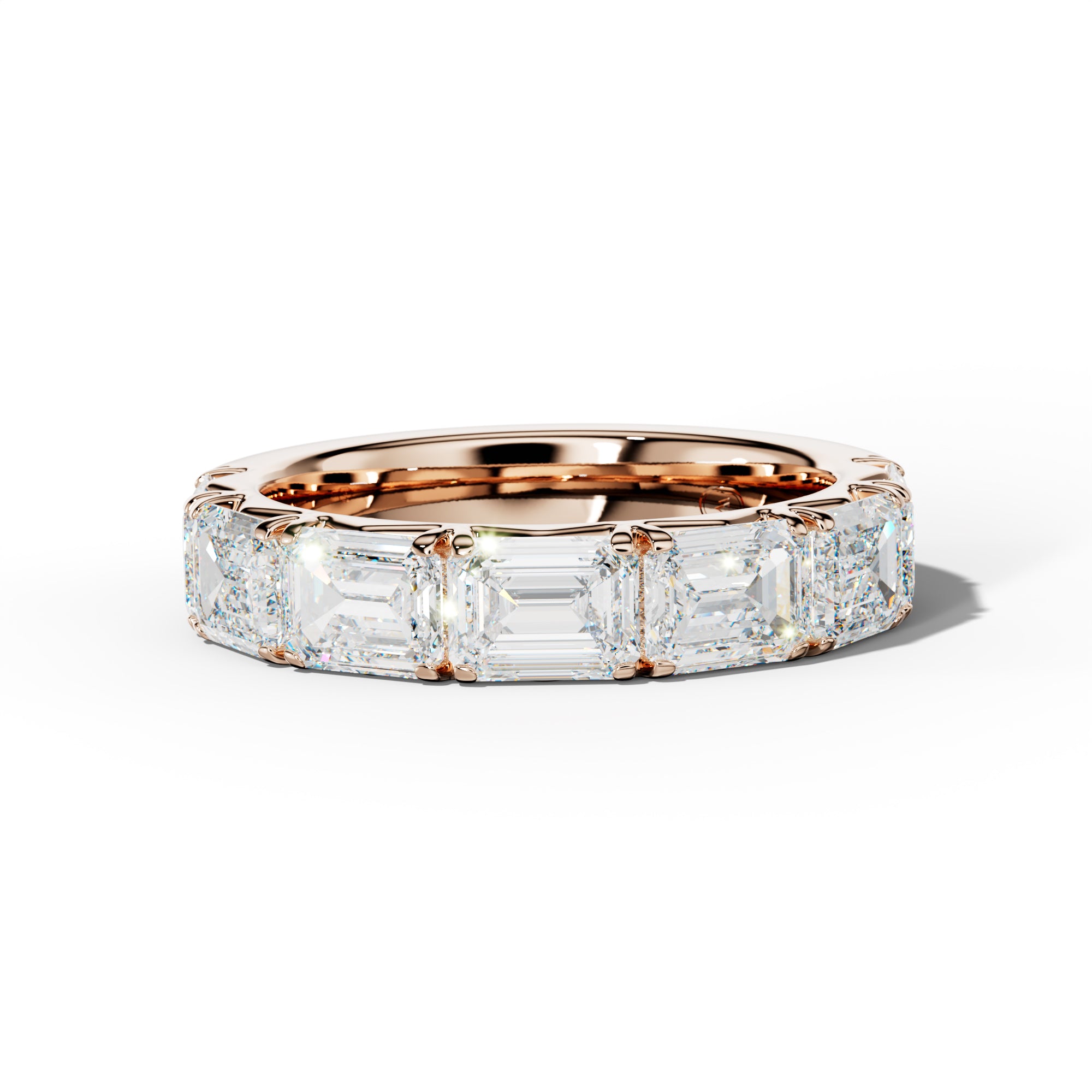 5.0 Carat East West Emerald Cut Diamond French Pave Half Anniversary Band