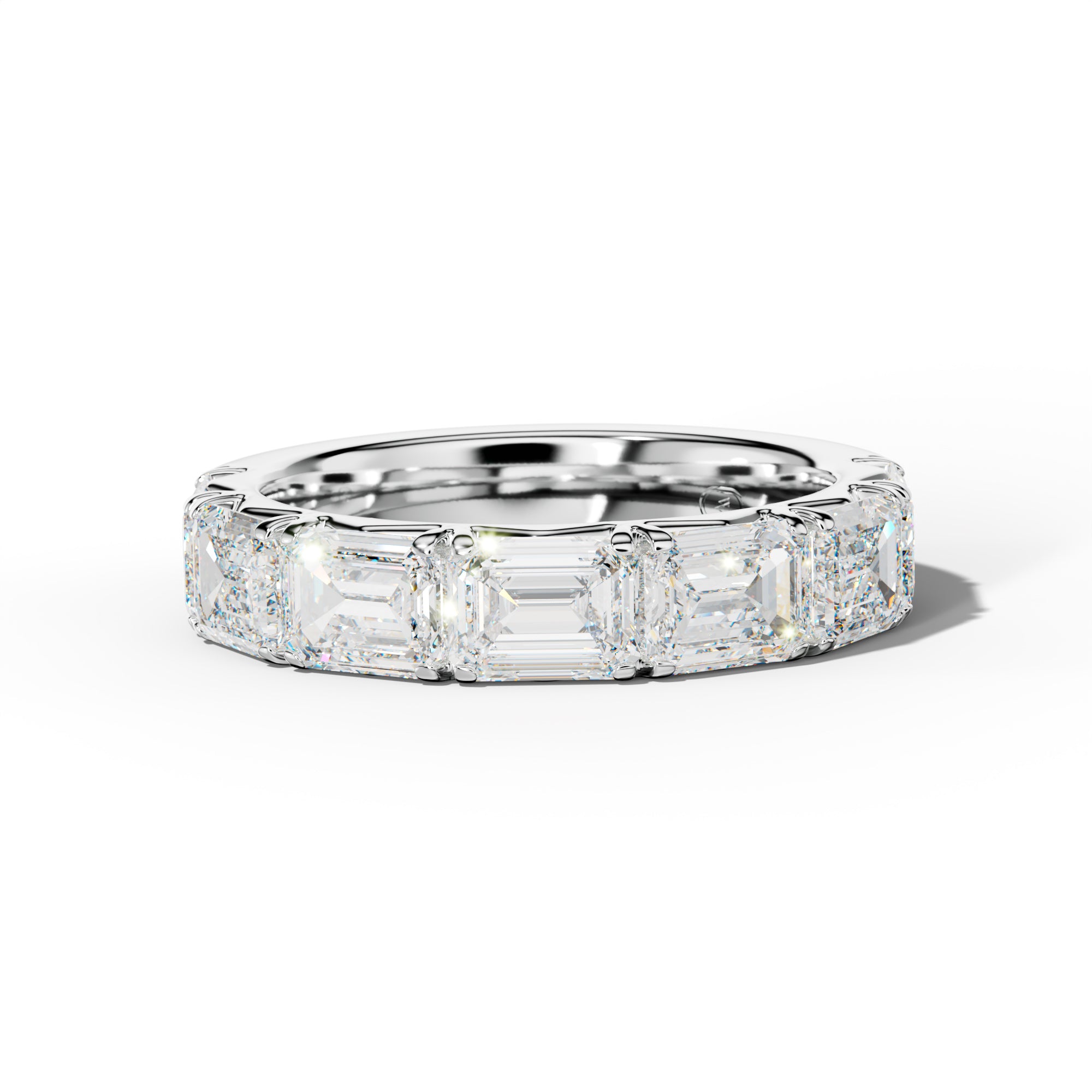 5.0 Carat East West Emerald Cut Diamond French Pave Half Anniversary Band
