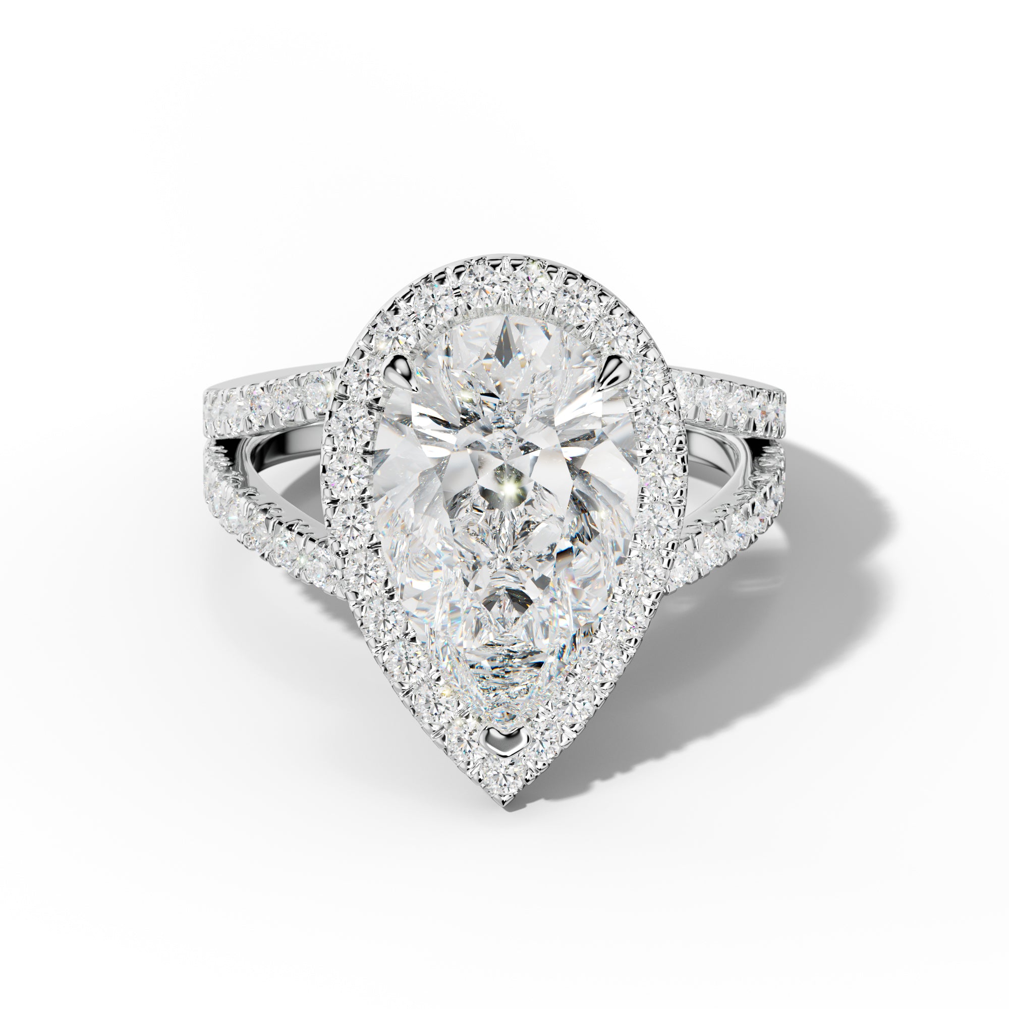 Setiangon Shape Ariel Pear Shape Halo Prong Setting Pave Set Engagement Ring – VIRABYANI
