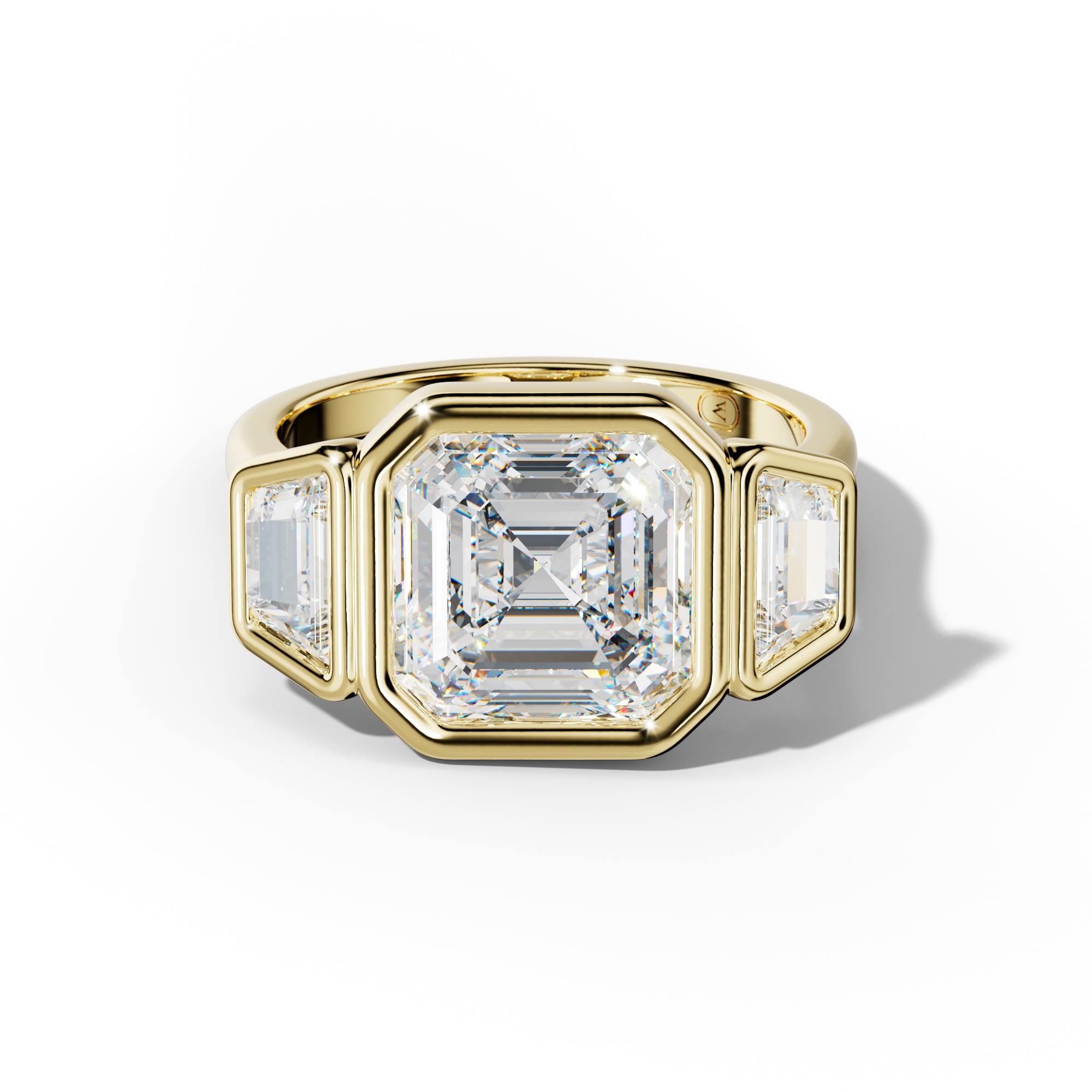 Cleo Asscher Center With Trapezoid Side Diamond  Engagement Ring