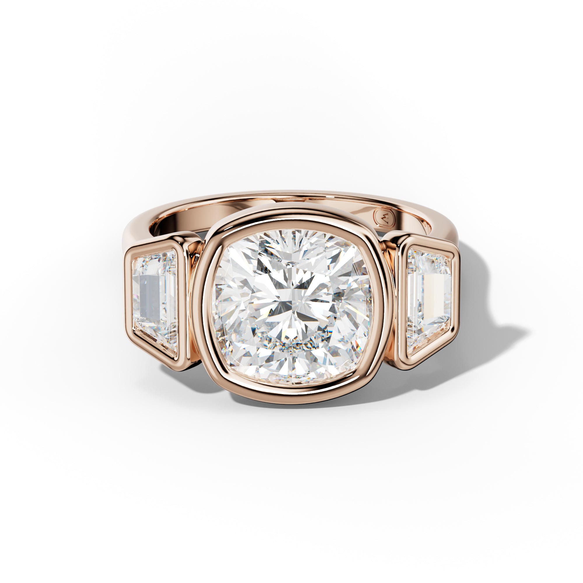 Cleo Cushion Center With Trapezoid Side Diamond Engagement Ring