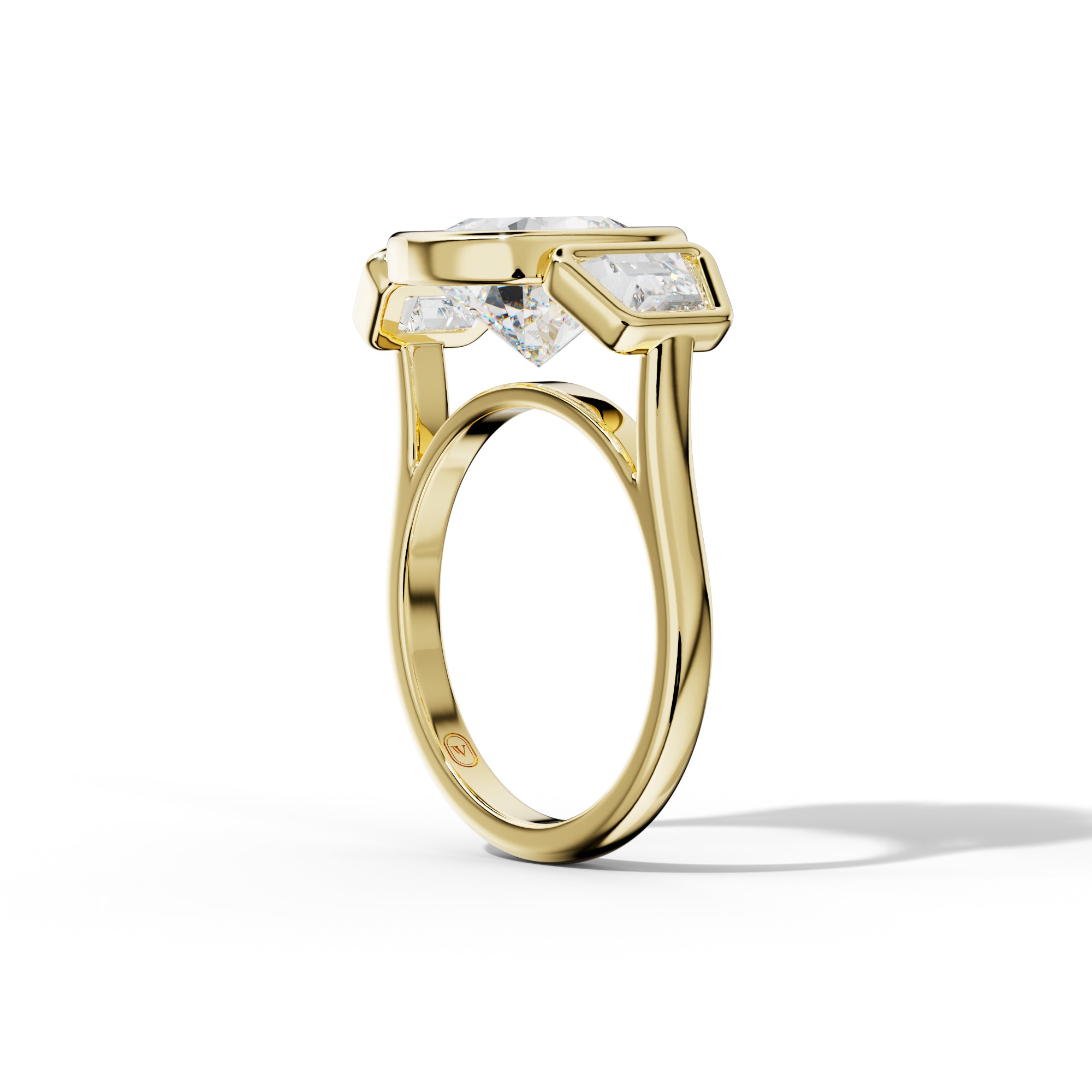 Cleo Cushion Center With Trapezoid Side Diamond Engagement Ring