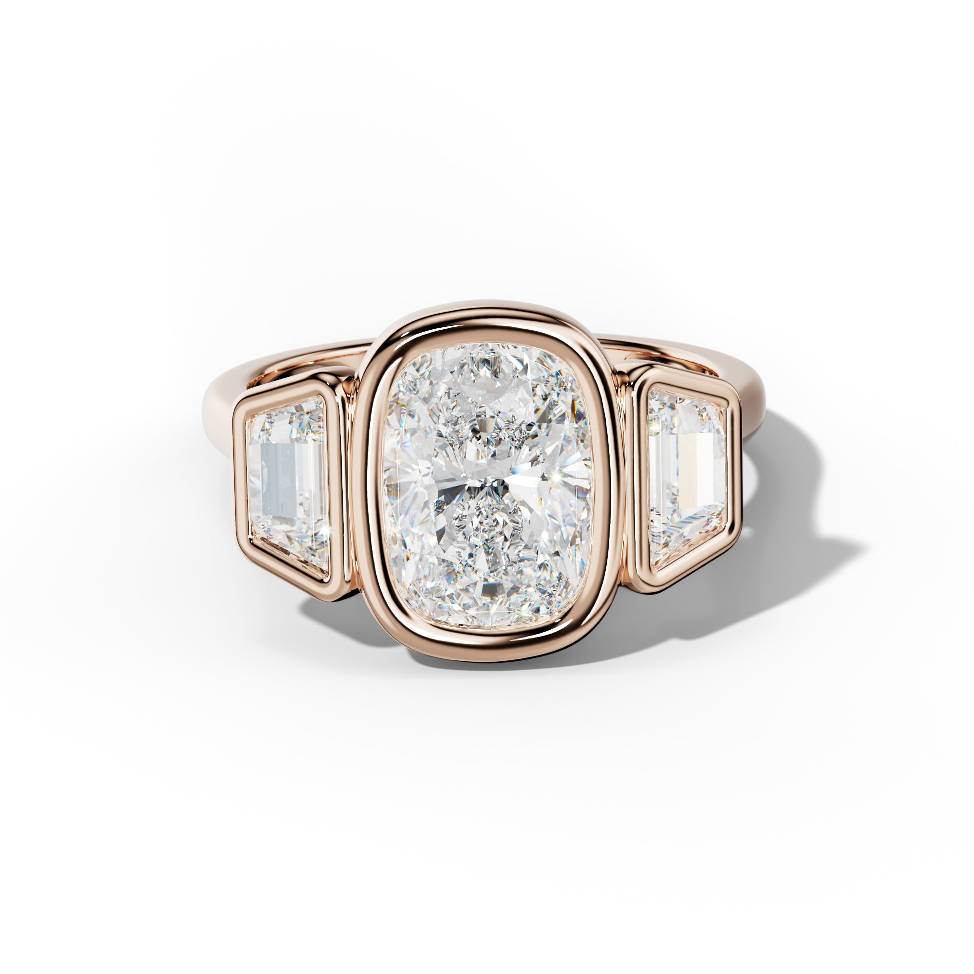 Cleo Elongated Cushion Center With Trapezoid Side Diamond Engagement Ring