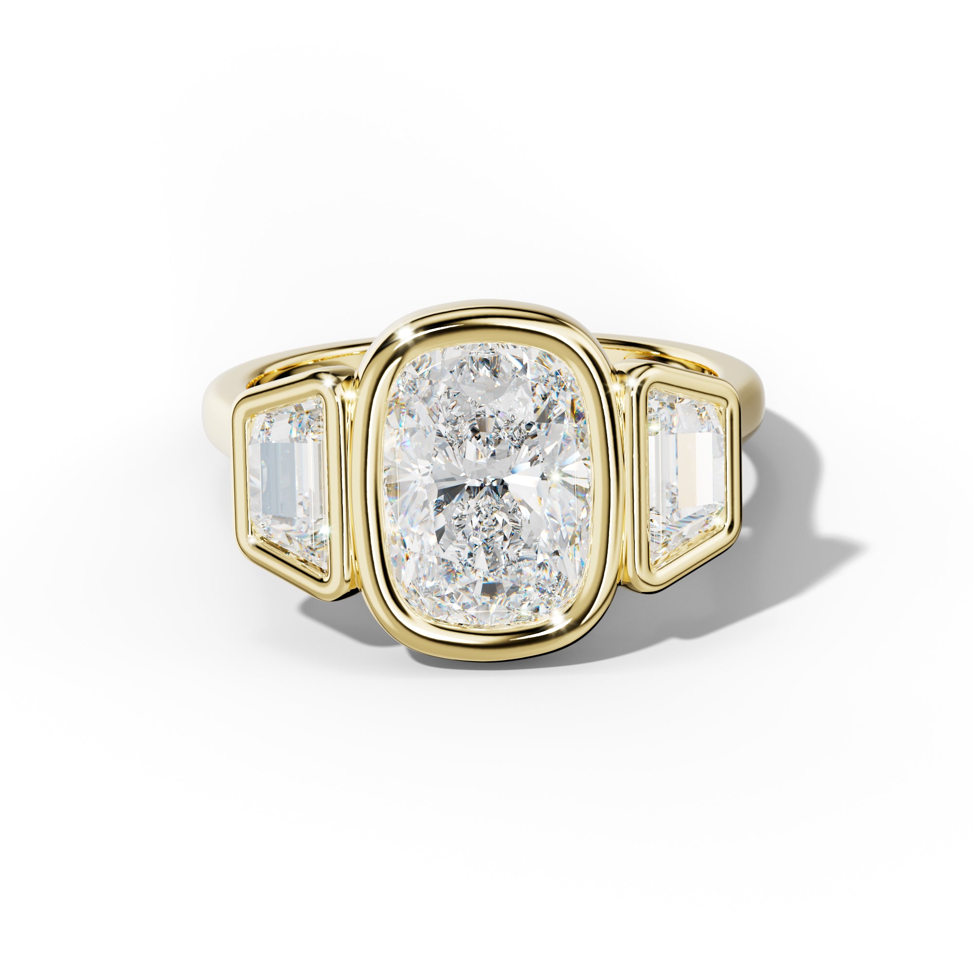 Cleo Elongated Cushion Center With Trapezoid Side Diamond Engagement Ring