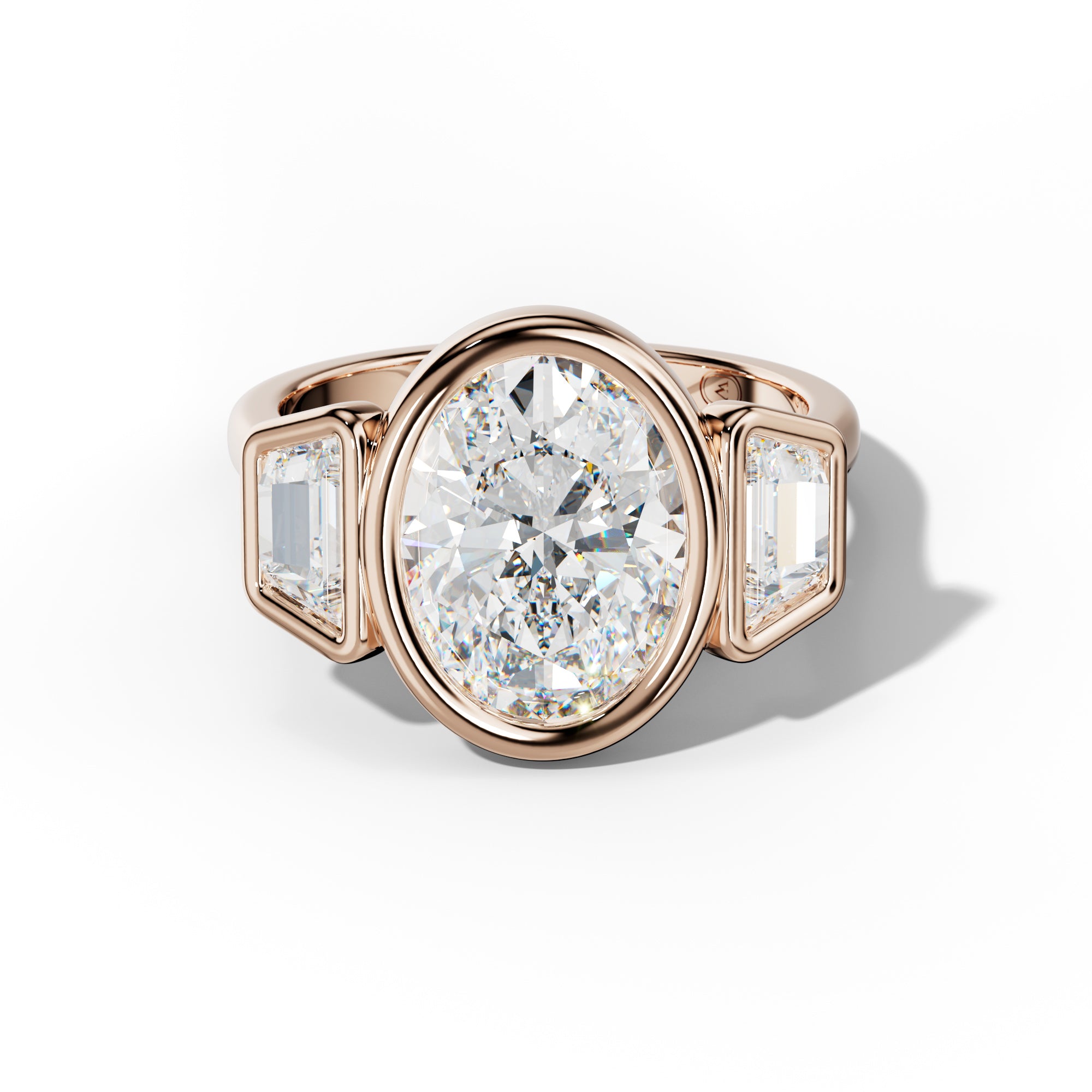 Cleo Oval Center With Trapezoid Side Diamond Engagement Ring