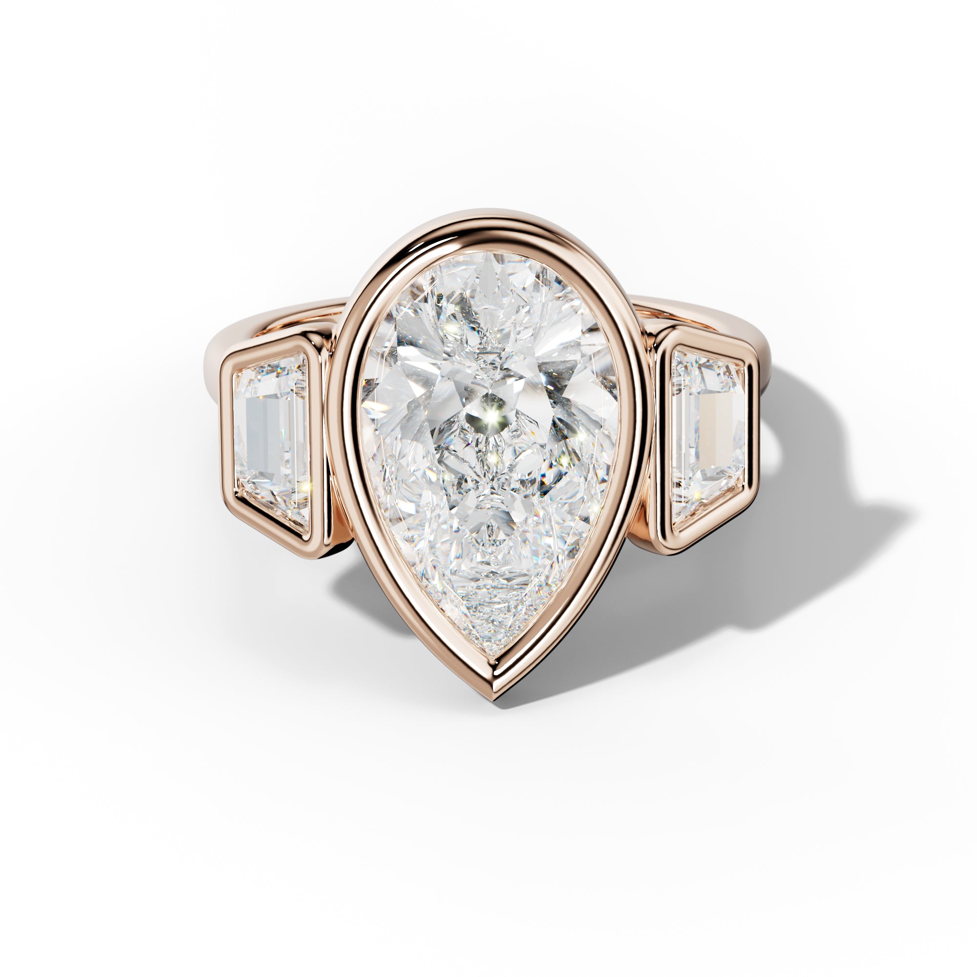 Cleo Pear Shape Center Trapezoid Side  Diamond Engagement Ring