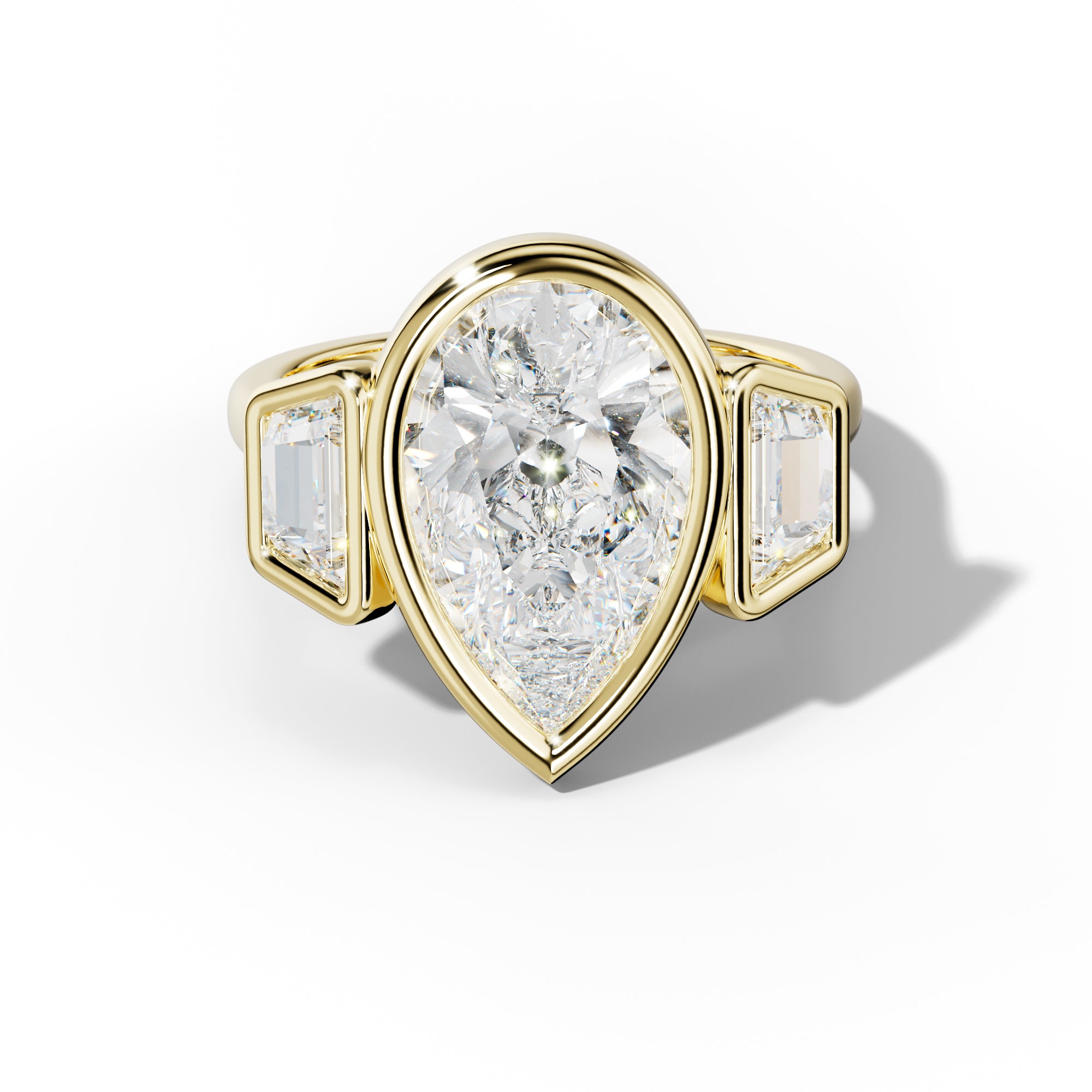 Cleo Pear Shape Center Trapezoid Side  Diamond Engagement Ring