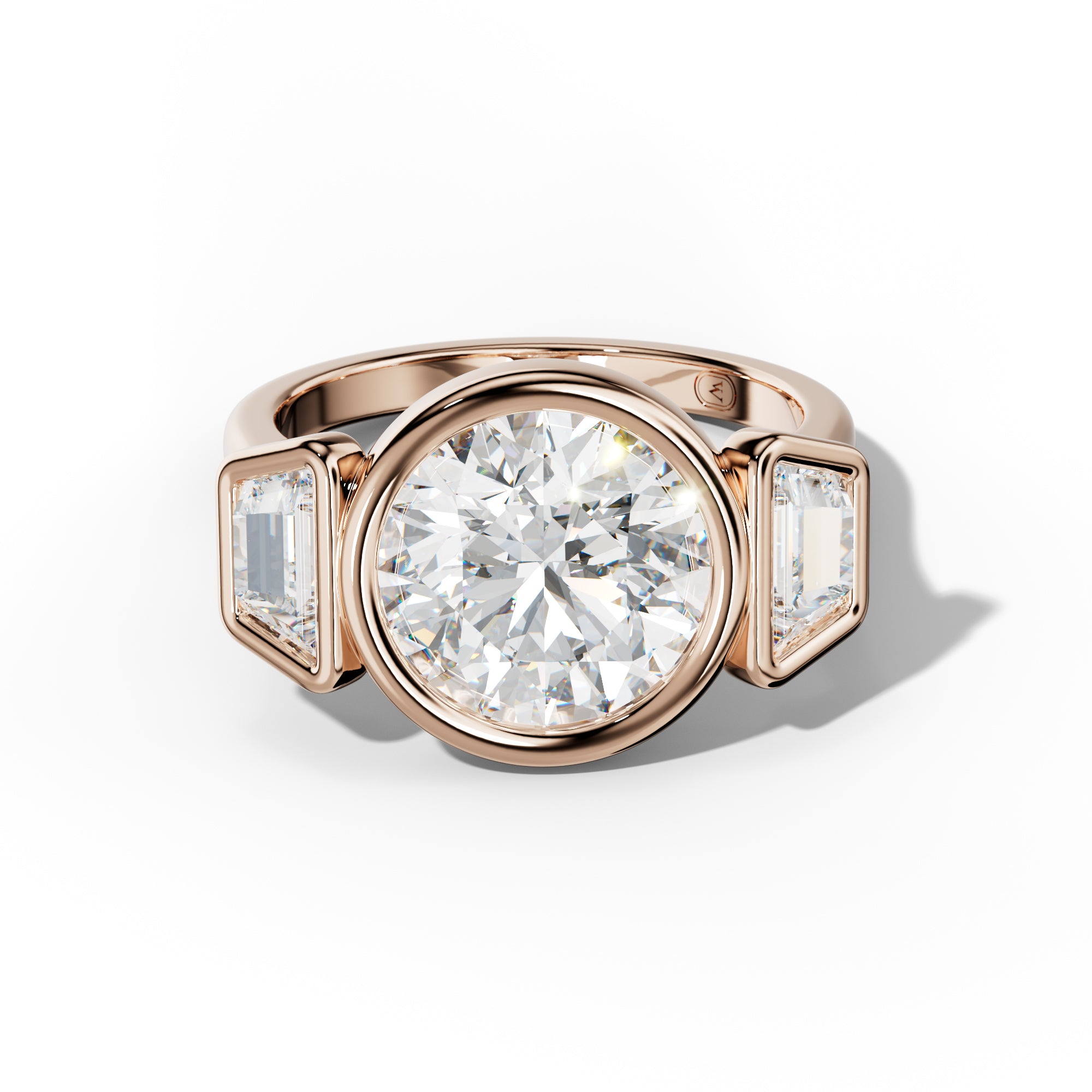 Cleo Round Center Trapezoid Side Diamond Engagement Ring