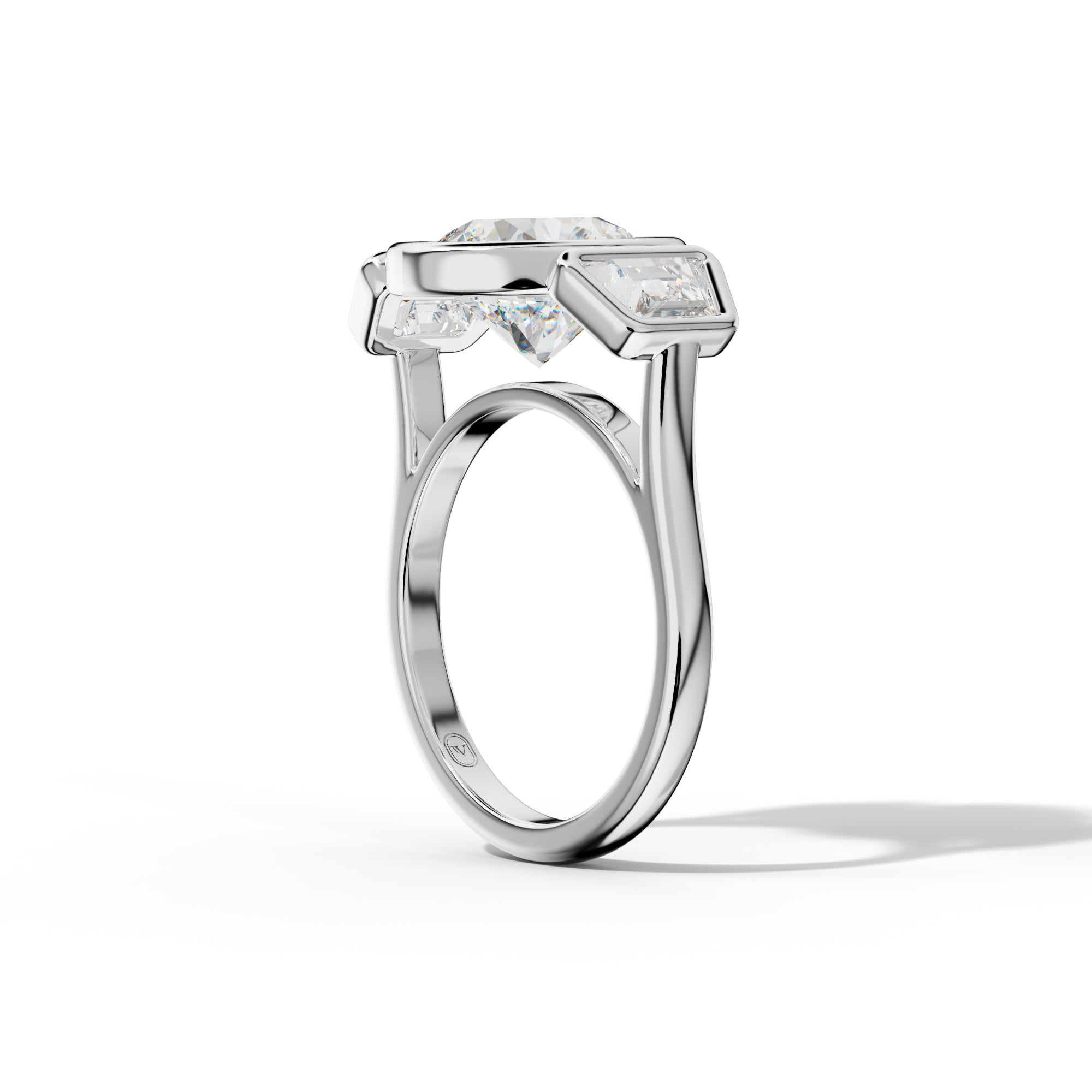 Cleo Round Center Trapezoid Side Diamond Engagement Ring