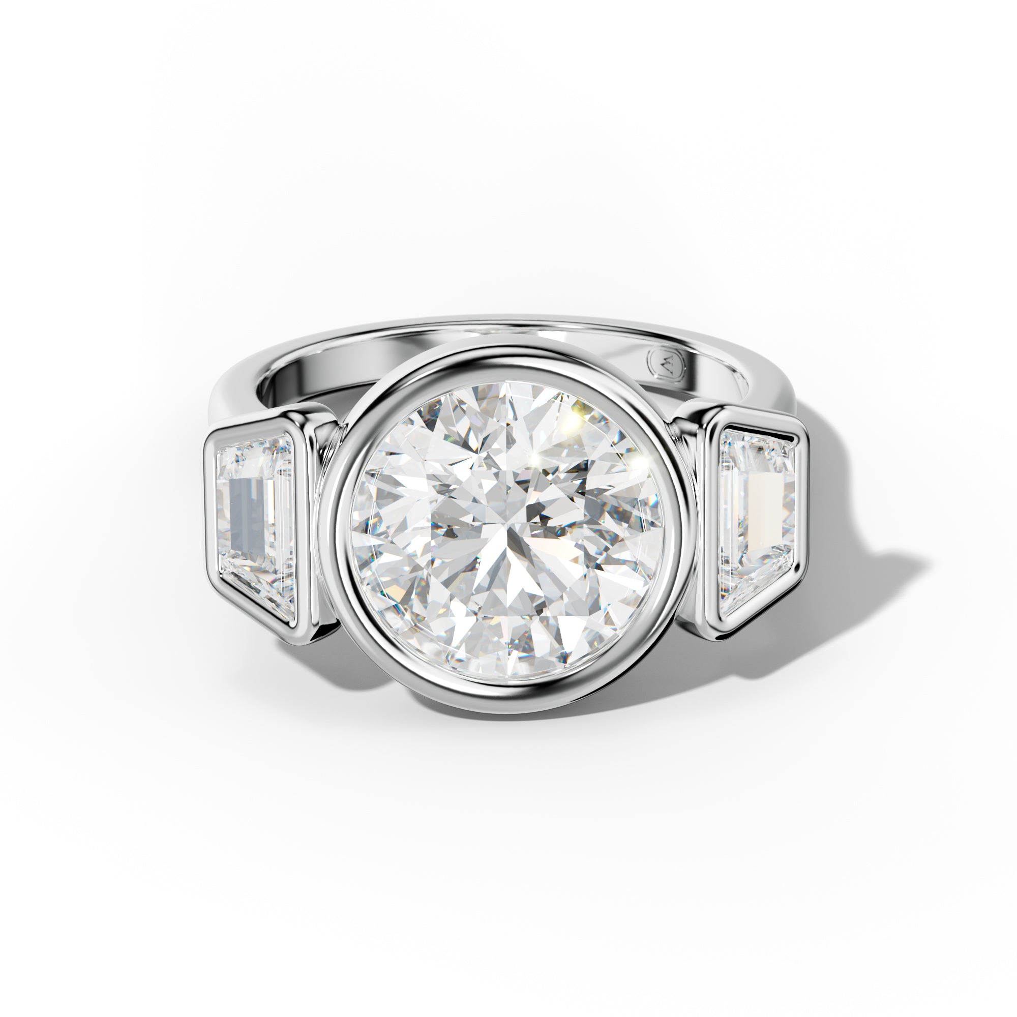 Cleo Round Center Trapezoid Side Diamond Engagement Ring