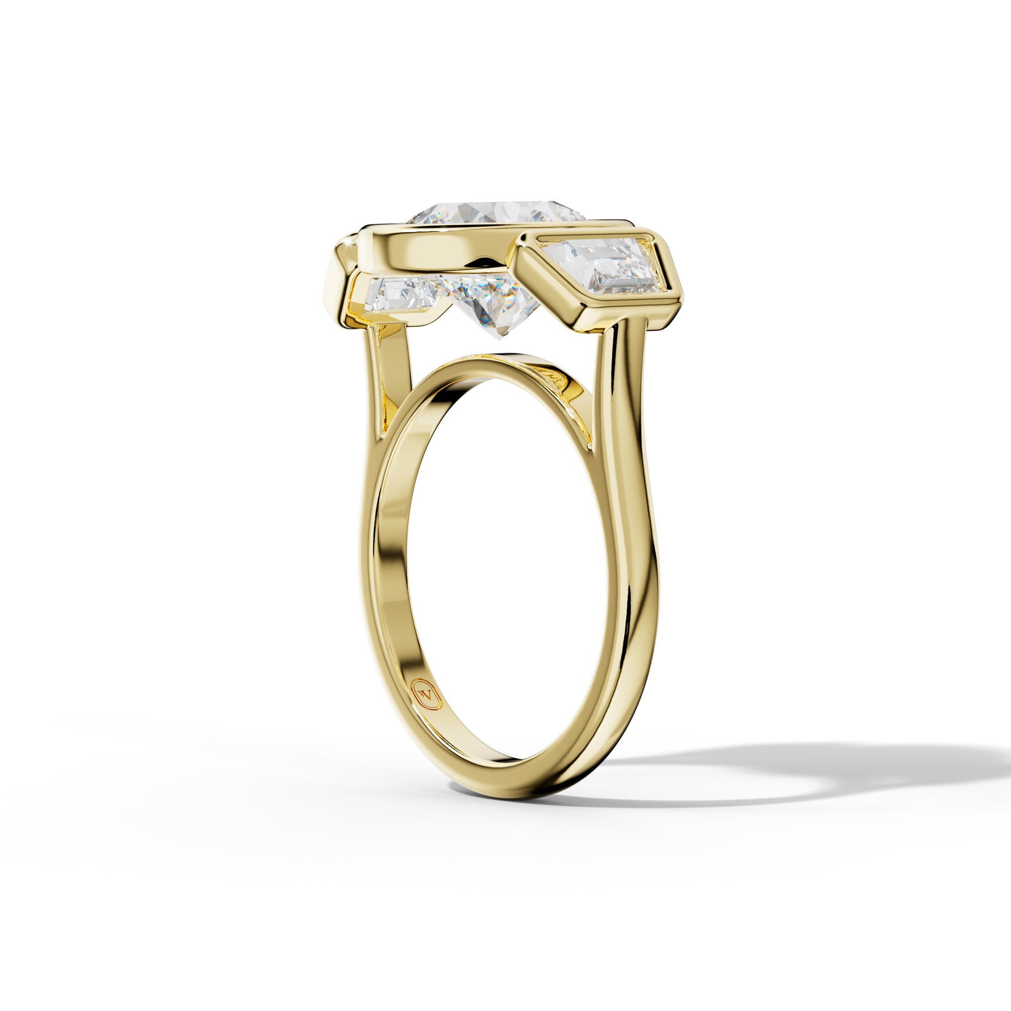 Cleo Round Center Trapezoid Side Diamond Engagement Ring