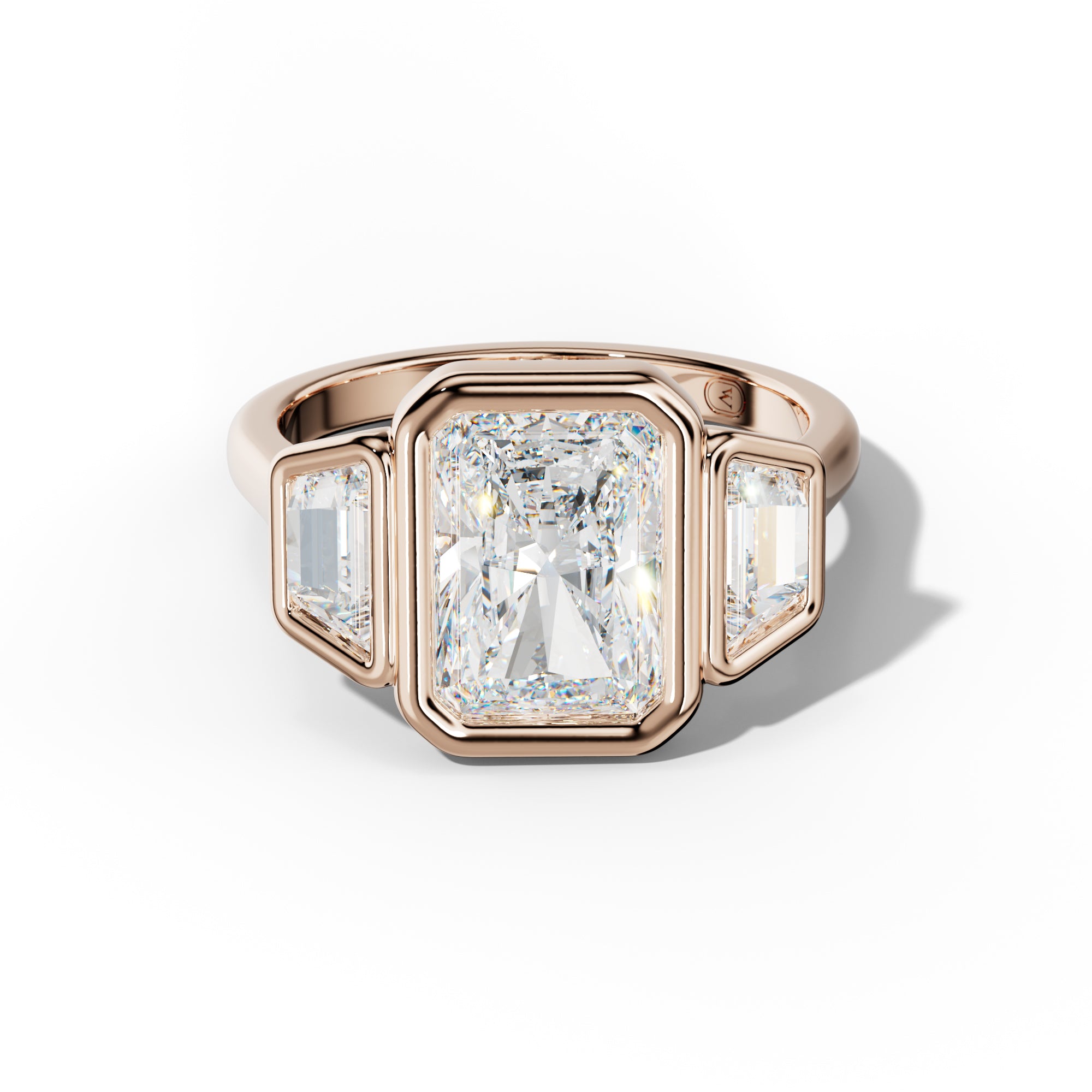 Cleo Radiant Center Trapezoid Side Diamond Engagement Ring