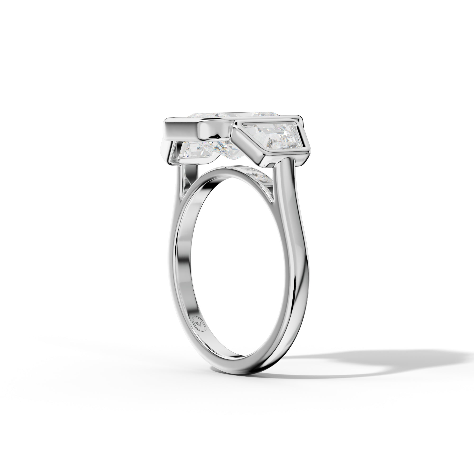 Cleo Radiant Center Trapezoid Side Diamond Engagement Ring