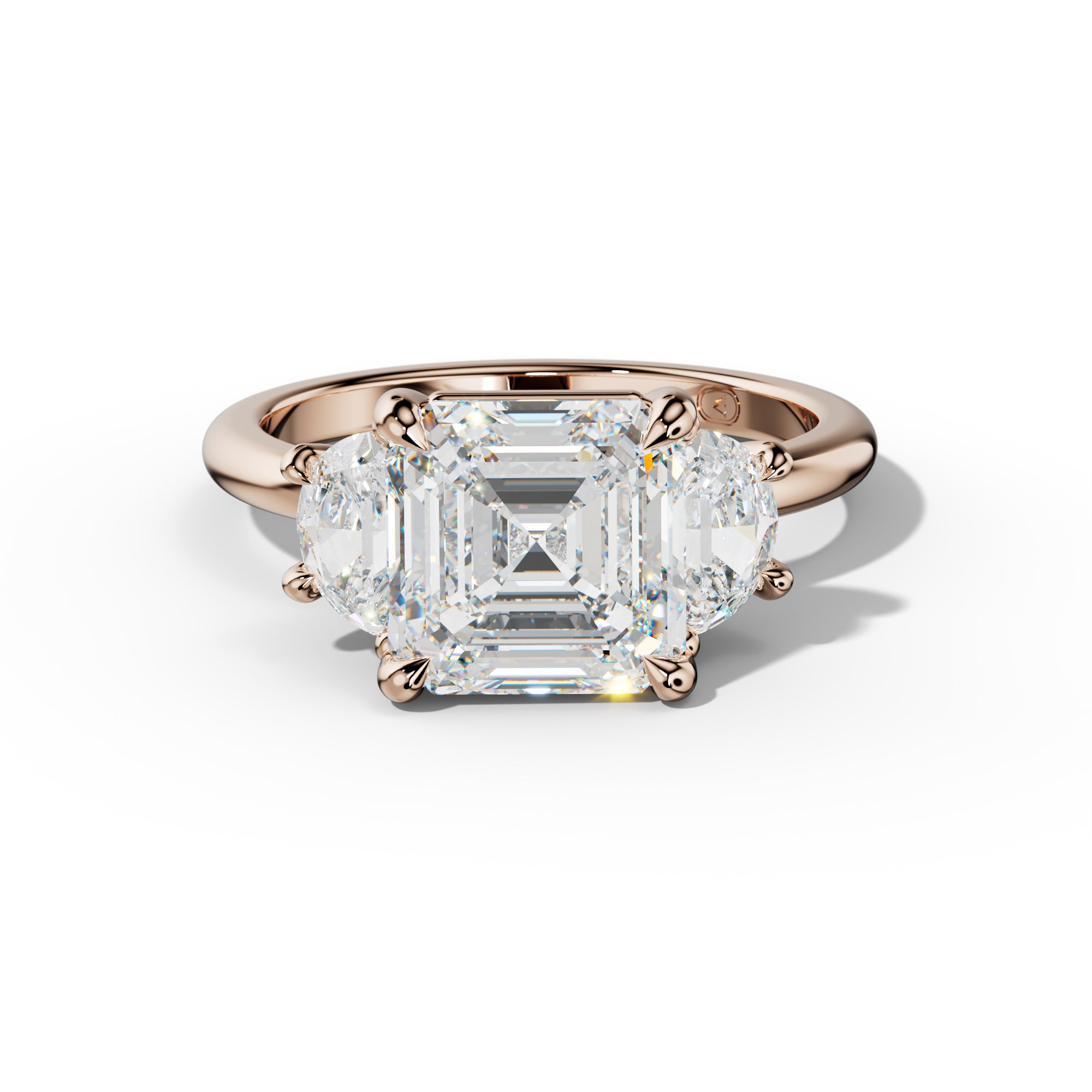Itzel Asscher Cut Diamond Half Moon Side Engagement Ring