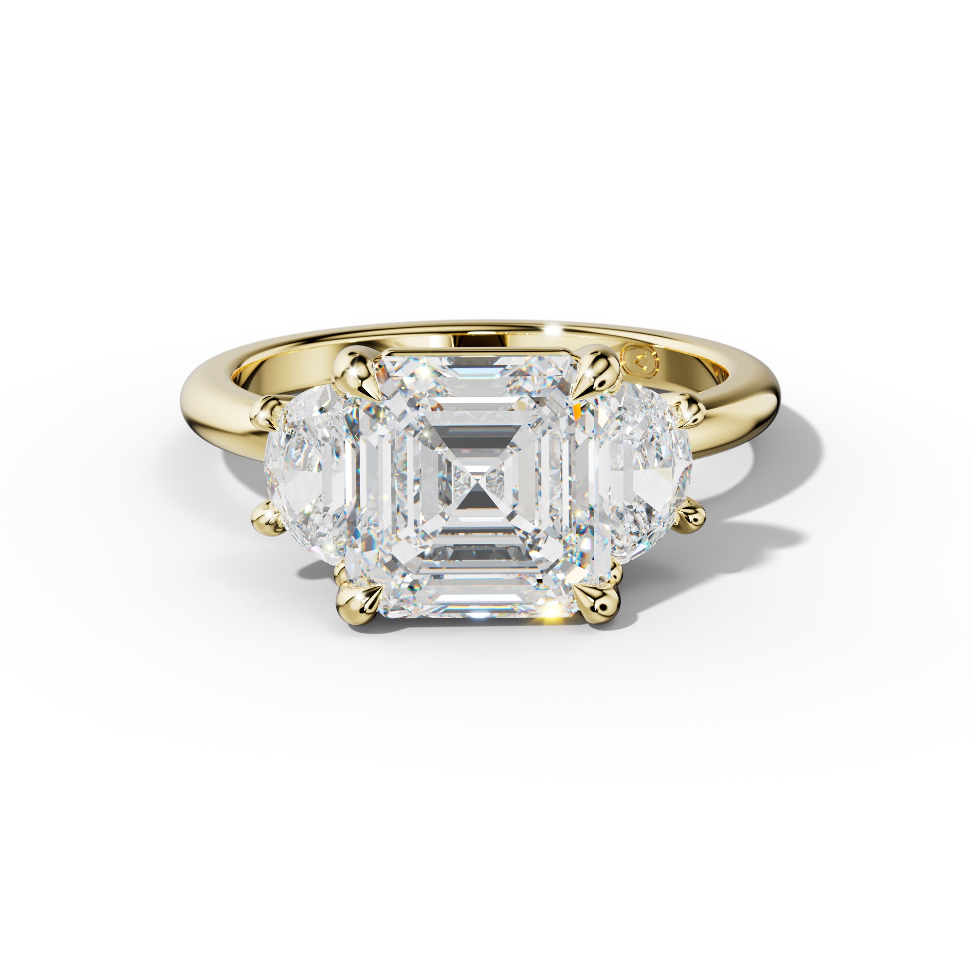Itzel Asscher Cut Diamond Half Moon Side Engagement Ring