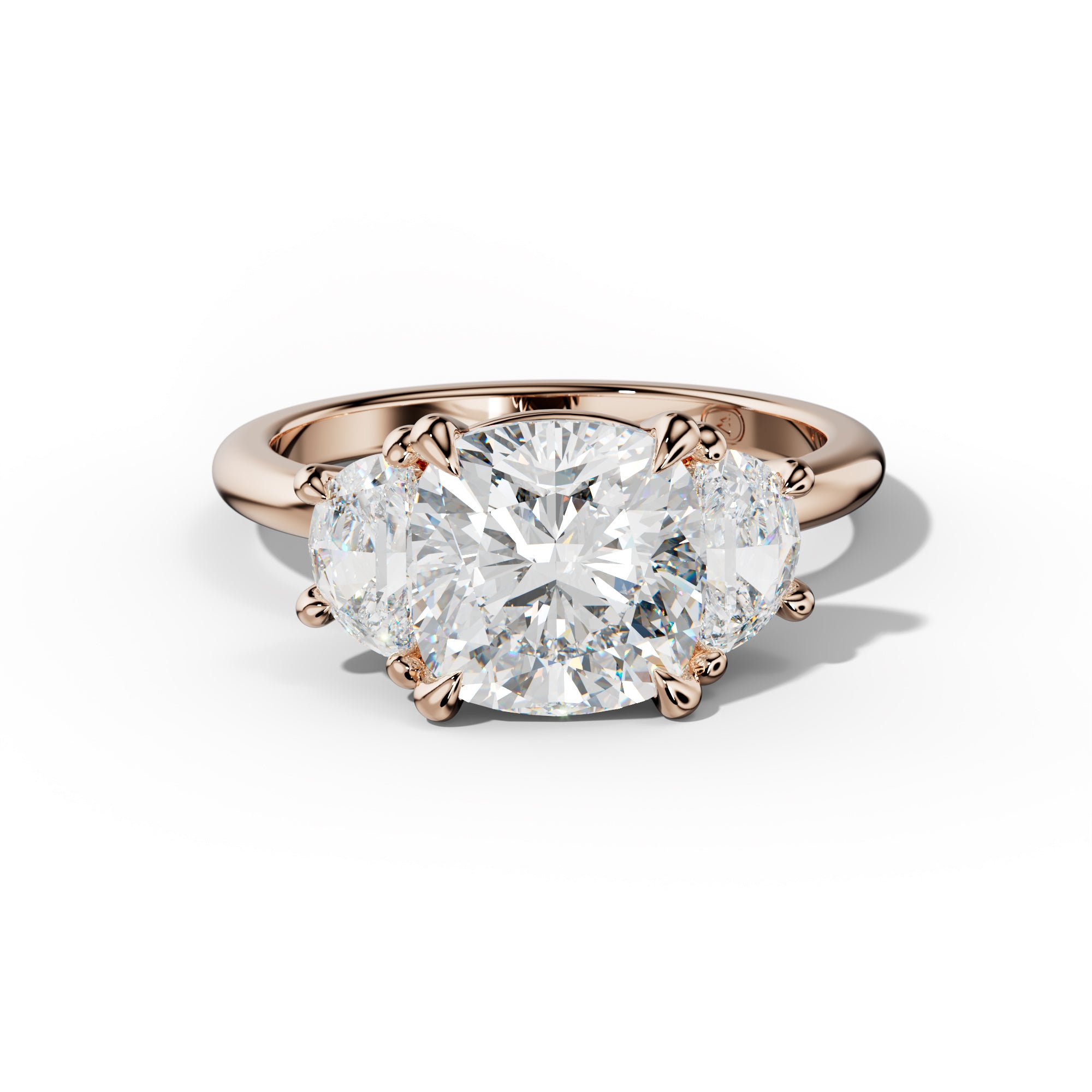 Itzel Cushion Diamond Half Moon Side Diamond Engagement Ring