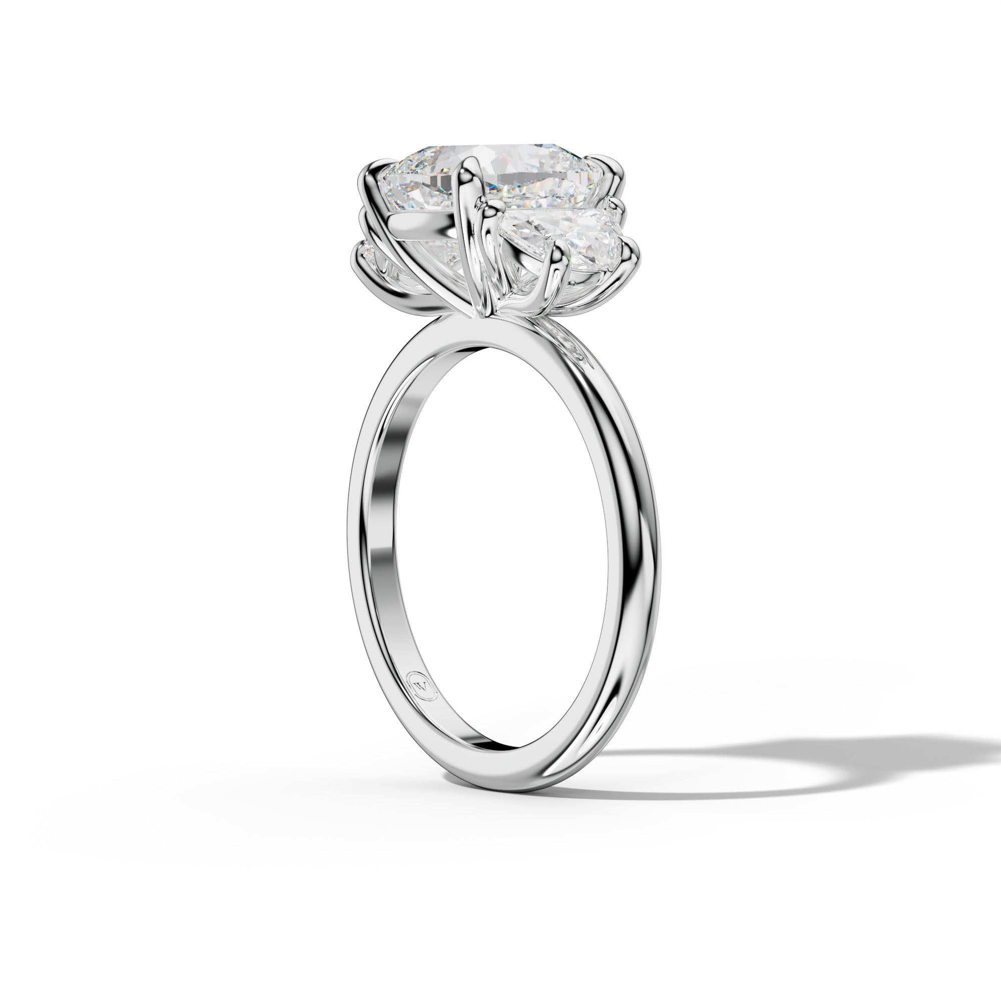 Itzel Cushion Diamond Half Moon Side Diamond Engagement Ring