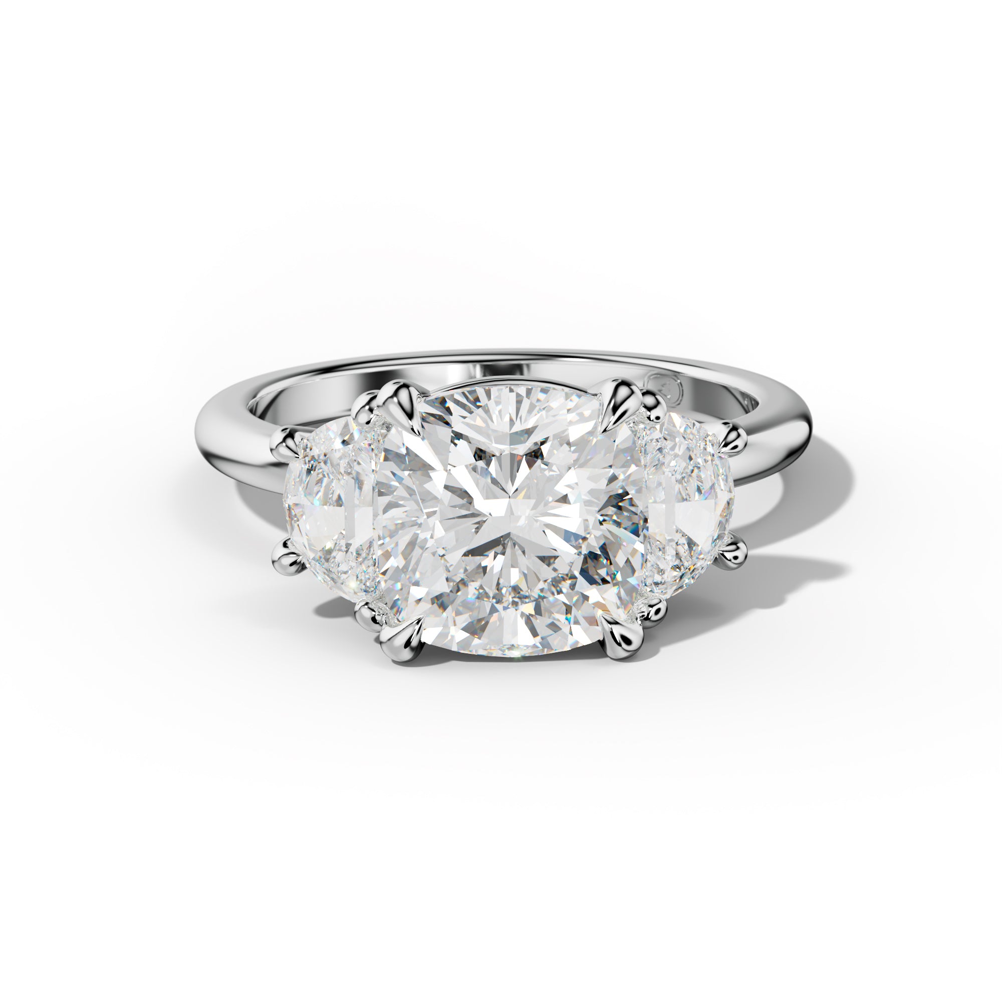 Itzel Cushion Diamond Half Moon Side Diamond Engagement Ring