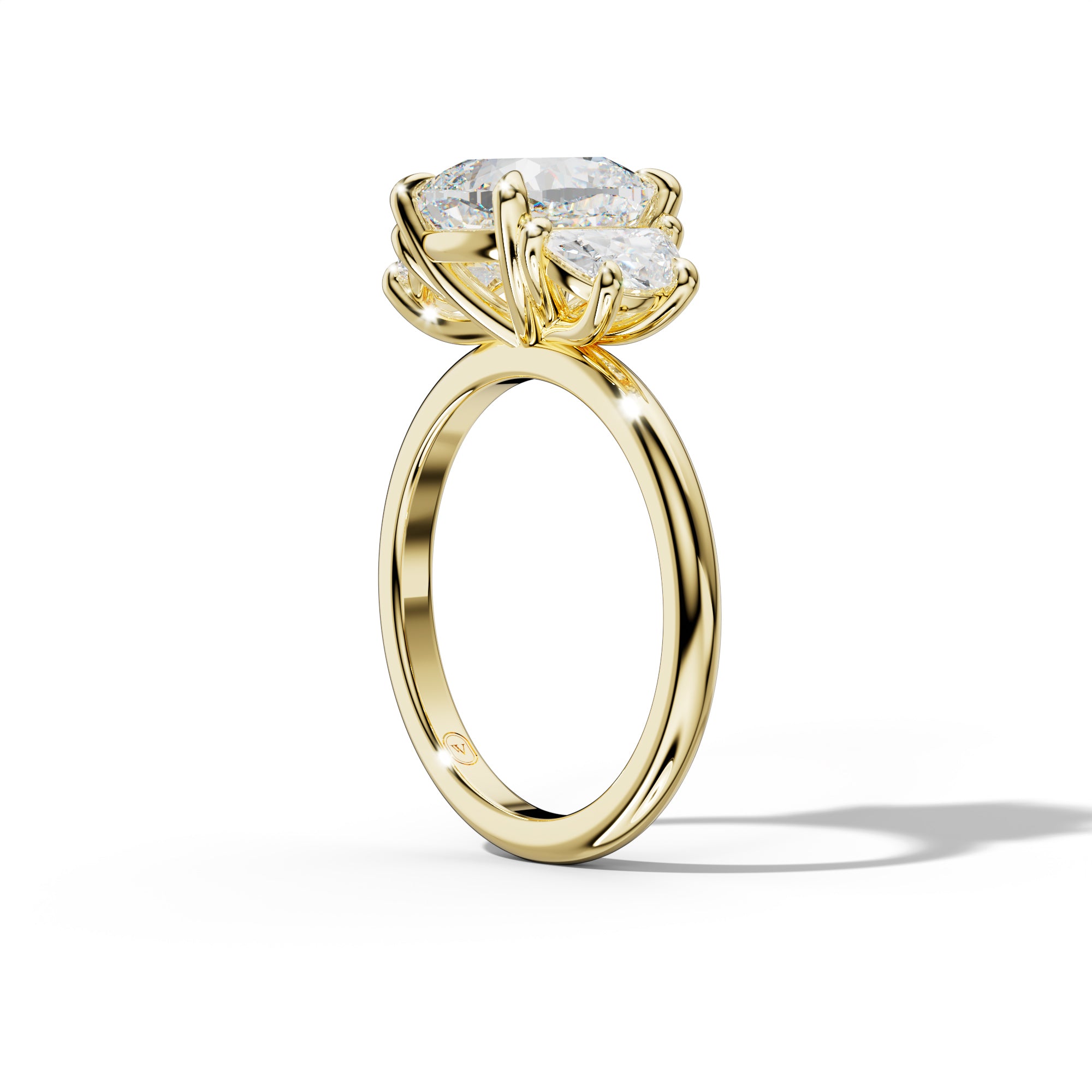 Itzel Cushion Diamond Half Moon Side Diamond Engagement Ring